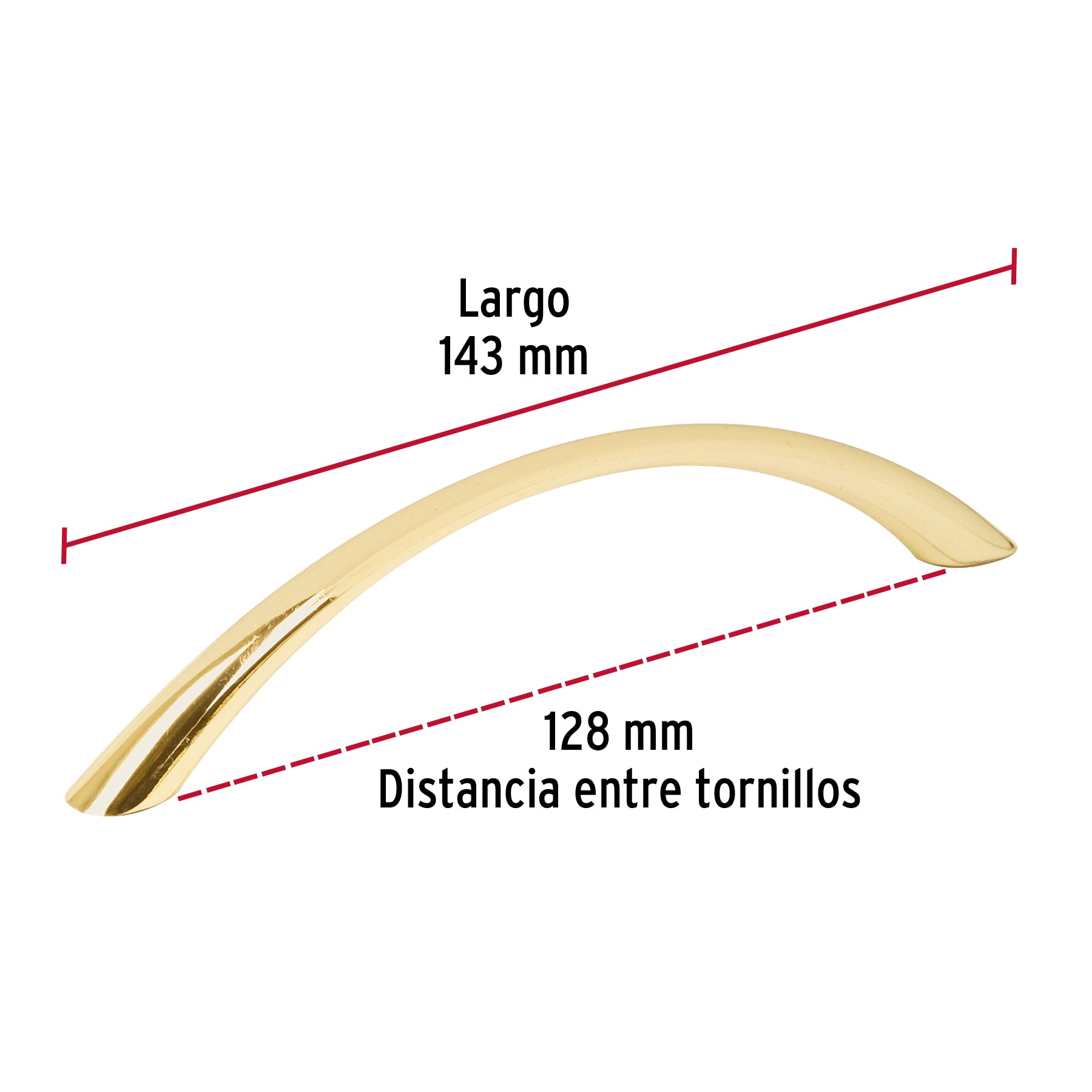 Jaladera de 128mm, línea Arco, latón brillante