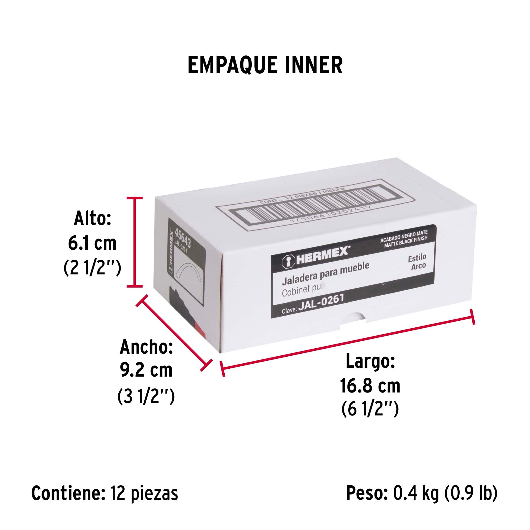 Jaladera de 96mm, línea Arco, negro, HERMEX - Empaque