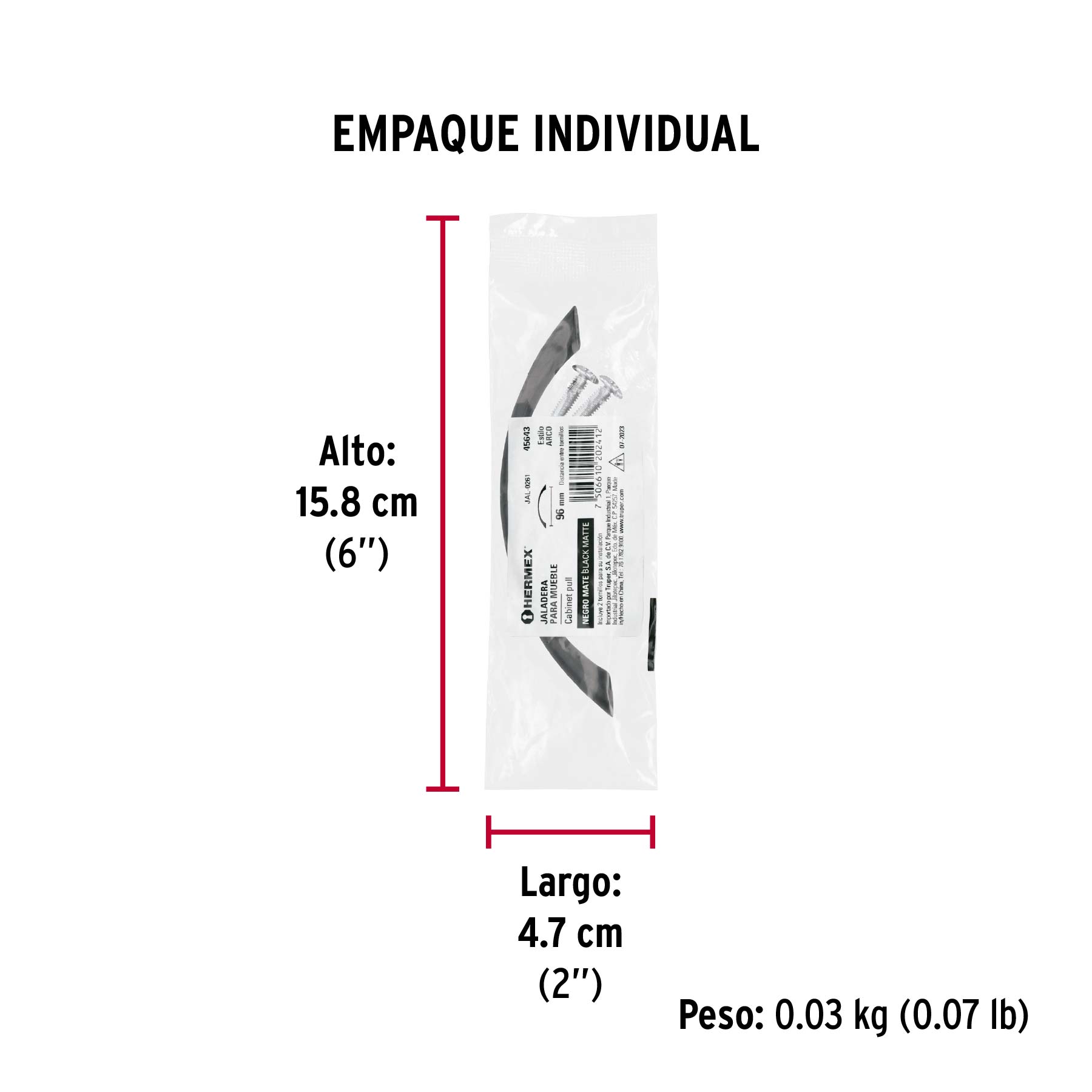Jaladera de 96mm, línea Arco, negro, HERMEX - Empaque
