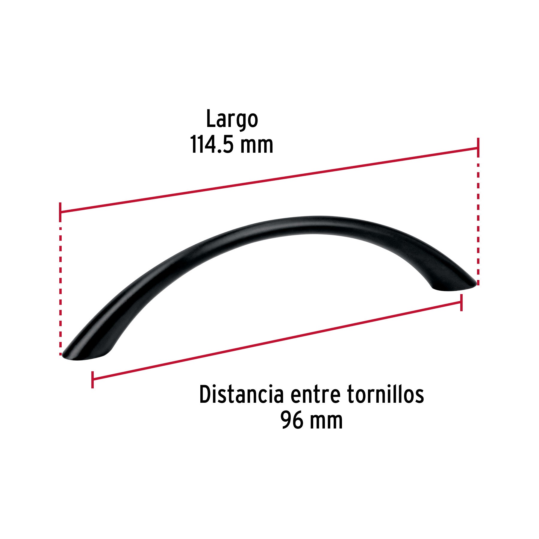 Jaladera de 96mm, línea Arco, negro, HERMEX