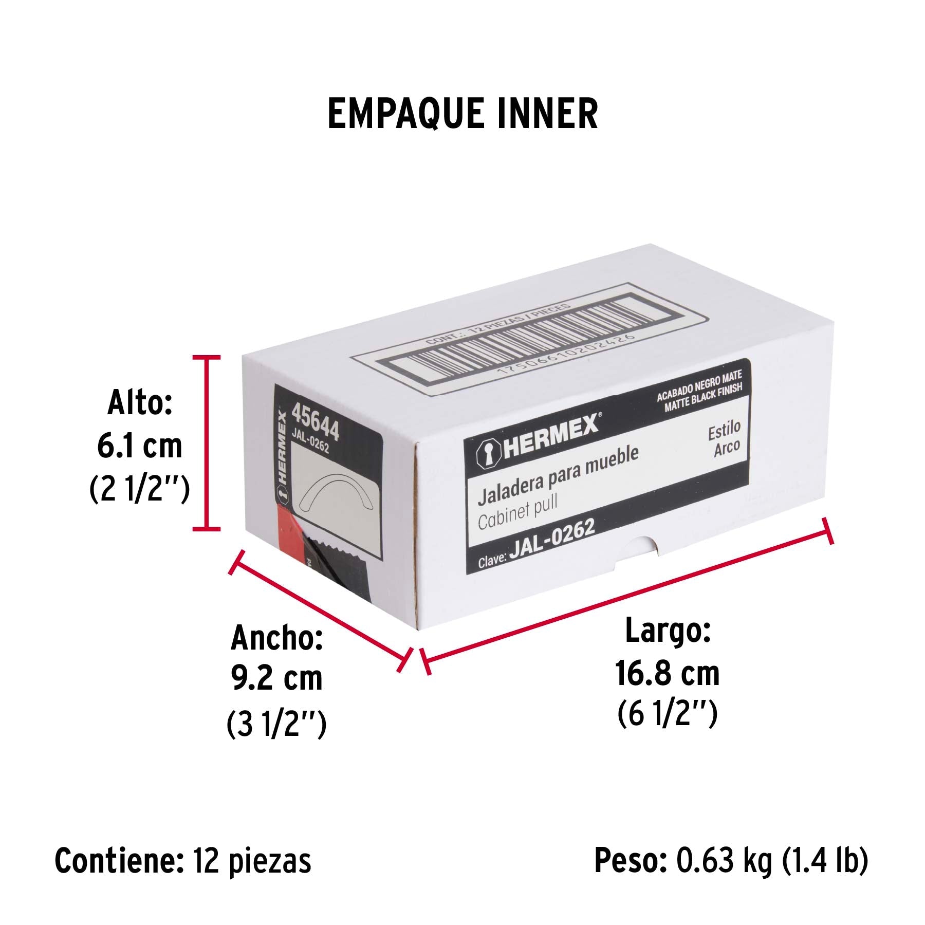 Jaladera de 128mm, línea Arco, negro, HERMEX - Empaque