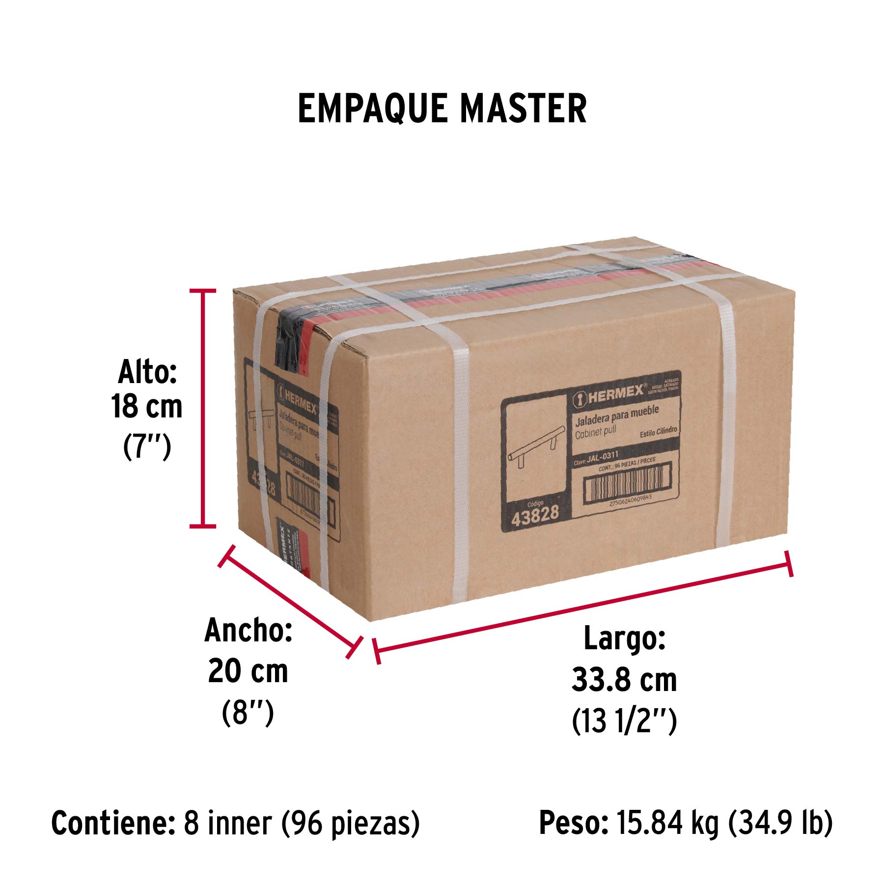 Jaladera de acero, 96mm, línea Cilindro, níquel, HERMEX - Empaque