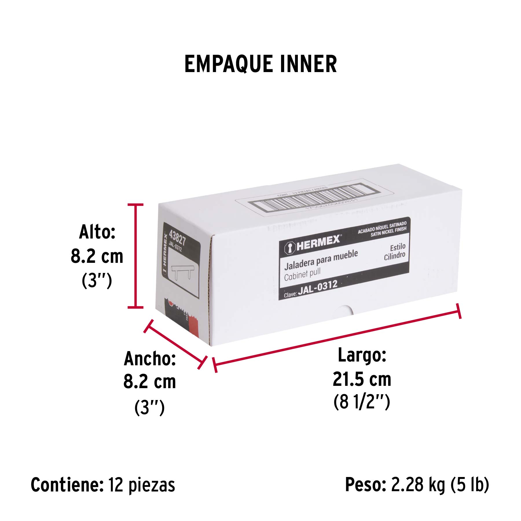 Jaladera de acero, 128mm, línea Cilindro, níquel, HERMEX - Empaque