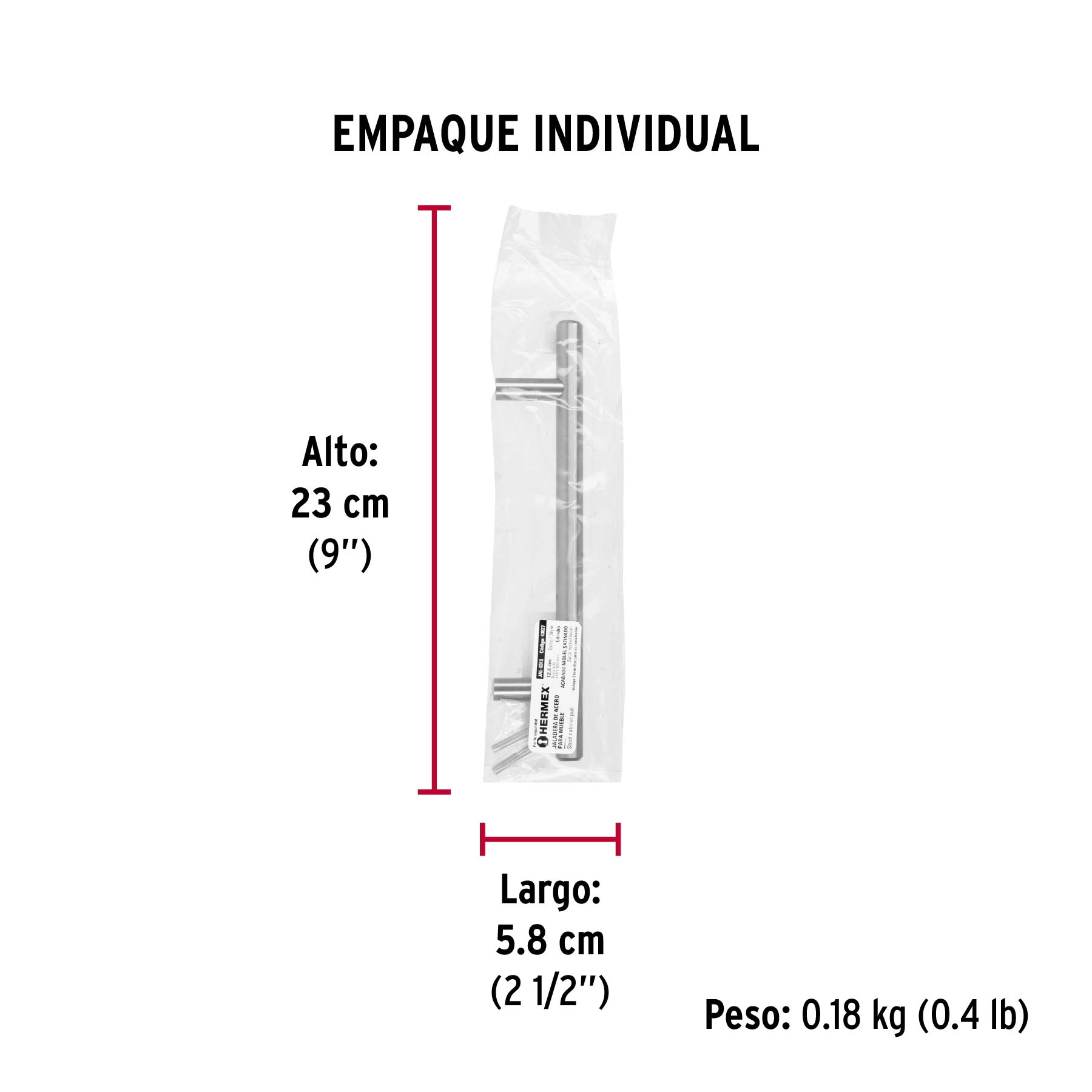 Jaladera de acero, 128mm, línea Cilindro, níquel, HERMEX - Empaque