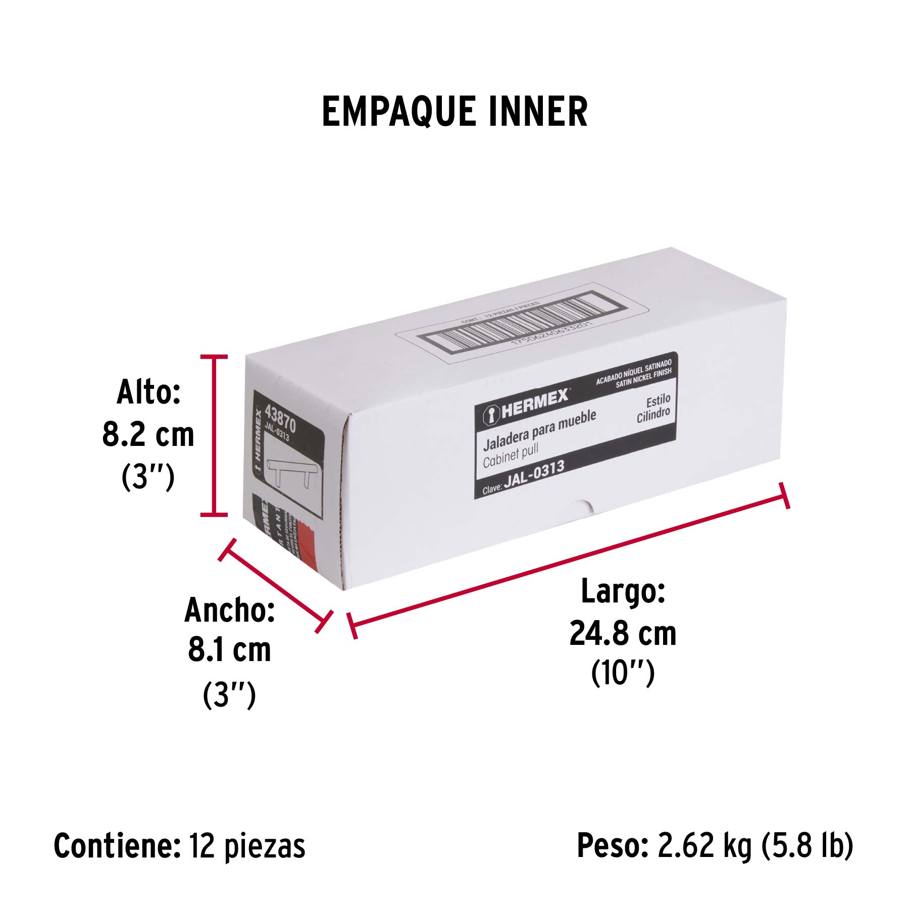 Jaladera de acero, 160mm, línea Cilindro, níquel, HERMEX - Empaque