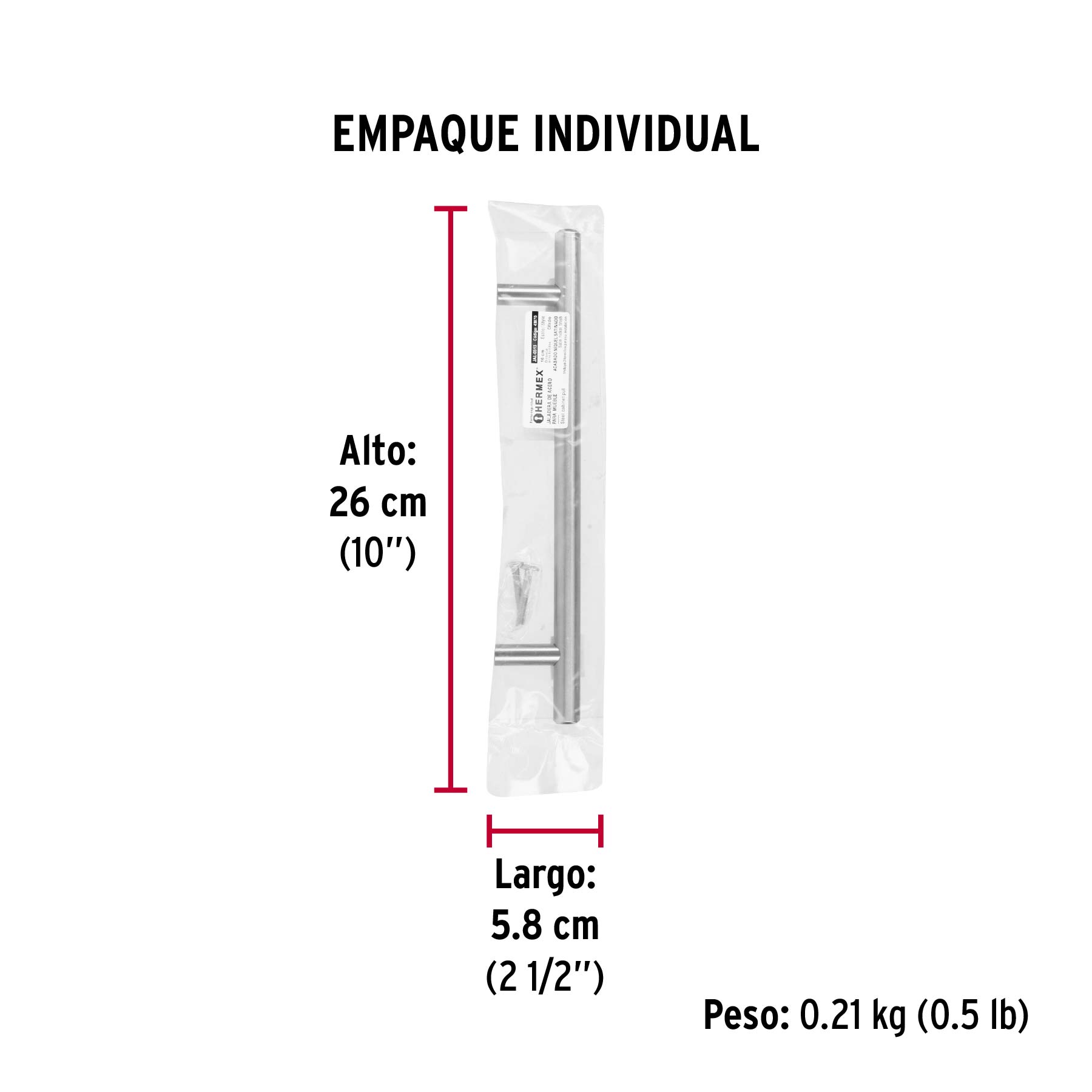 Jaladera de acero, 160mm, línea Cilindro, níquel, HERMEX - Empaque