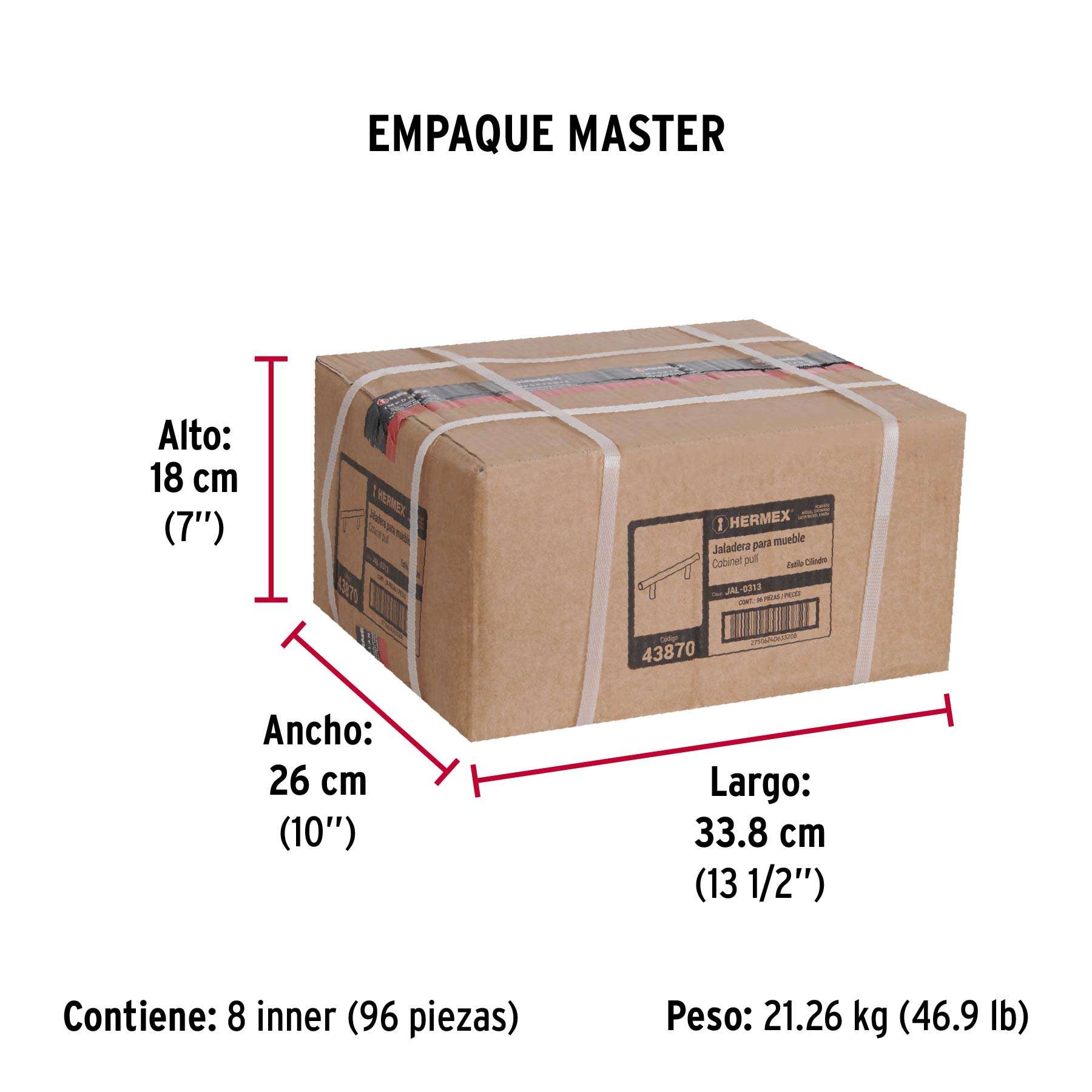 Jaladera de acero, 160mm, línea Cilindro, níquel, HERMEX - Empaque