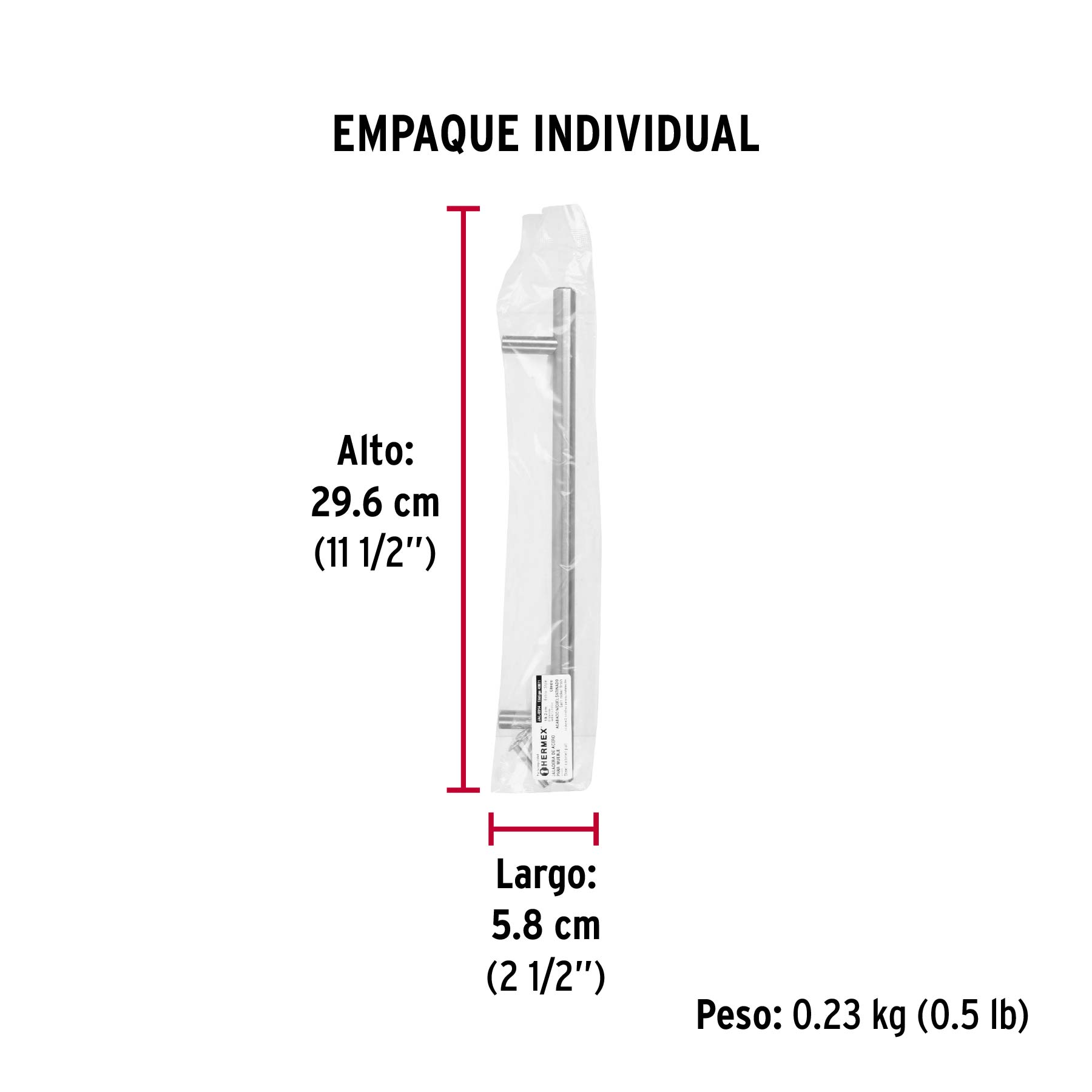 Jaladera de acero, 192mm, línea Cilindro, níquel, HERMEX - Empaque