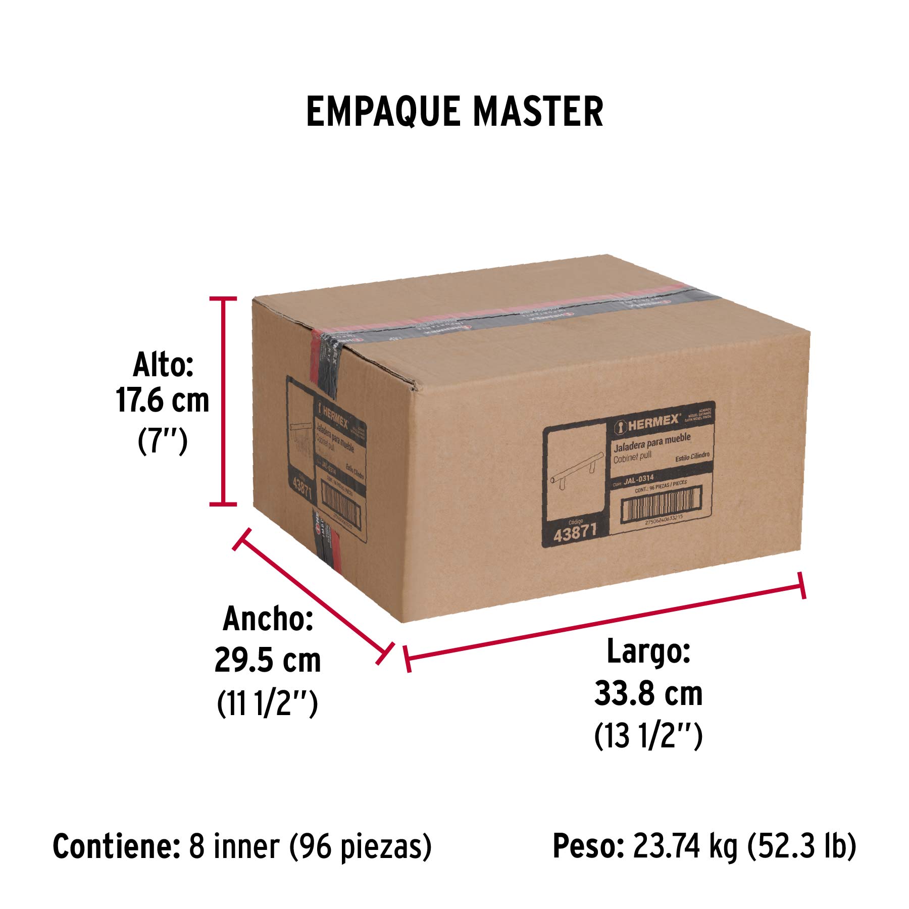 Jaladera de acero, 192mm, línea Cilindro, níquel, HERMEX - Empaque