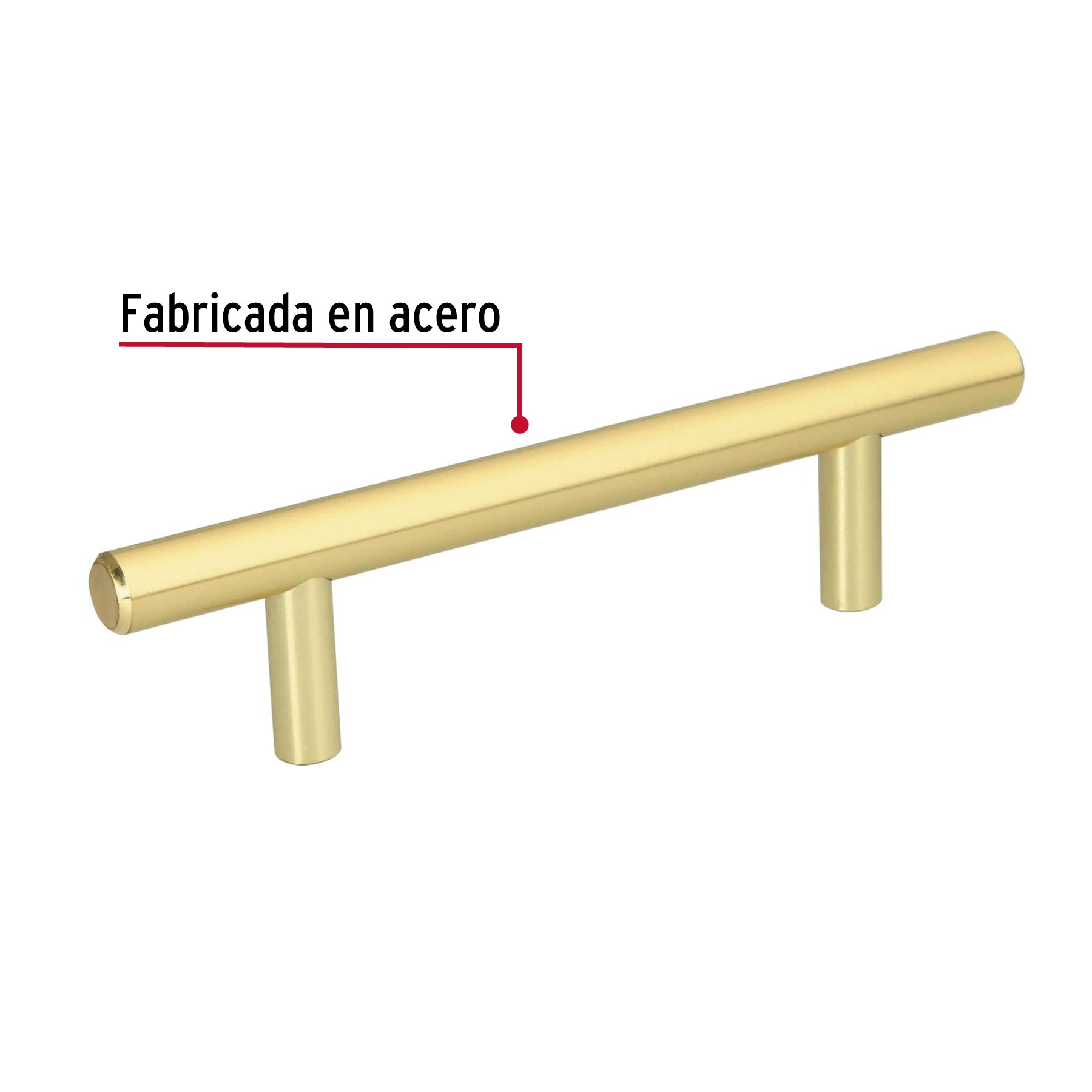 Jaladera de acero, 96mm, línea Cilindro, latón brillante