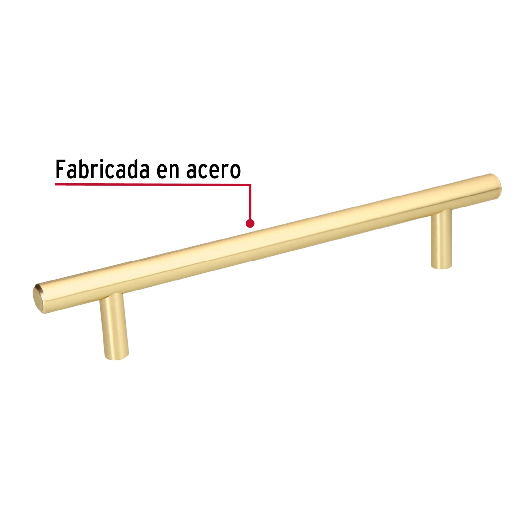 Jaladera de acero, 160mm, línea Cilindro, latón brillante