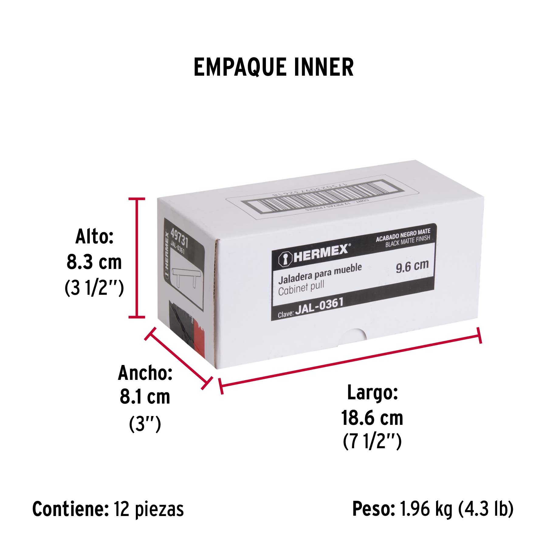 Jaladera de acero, 96mm, línea Cilindro, negro, HERMEX - Empaque