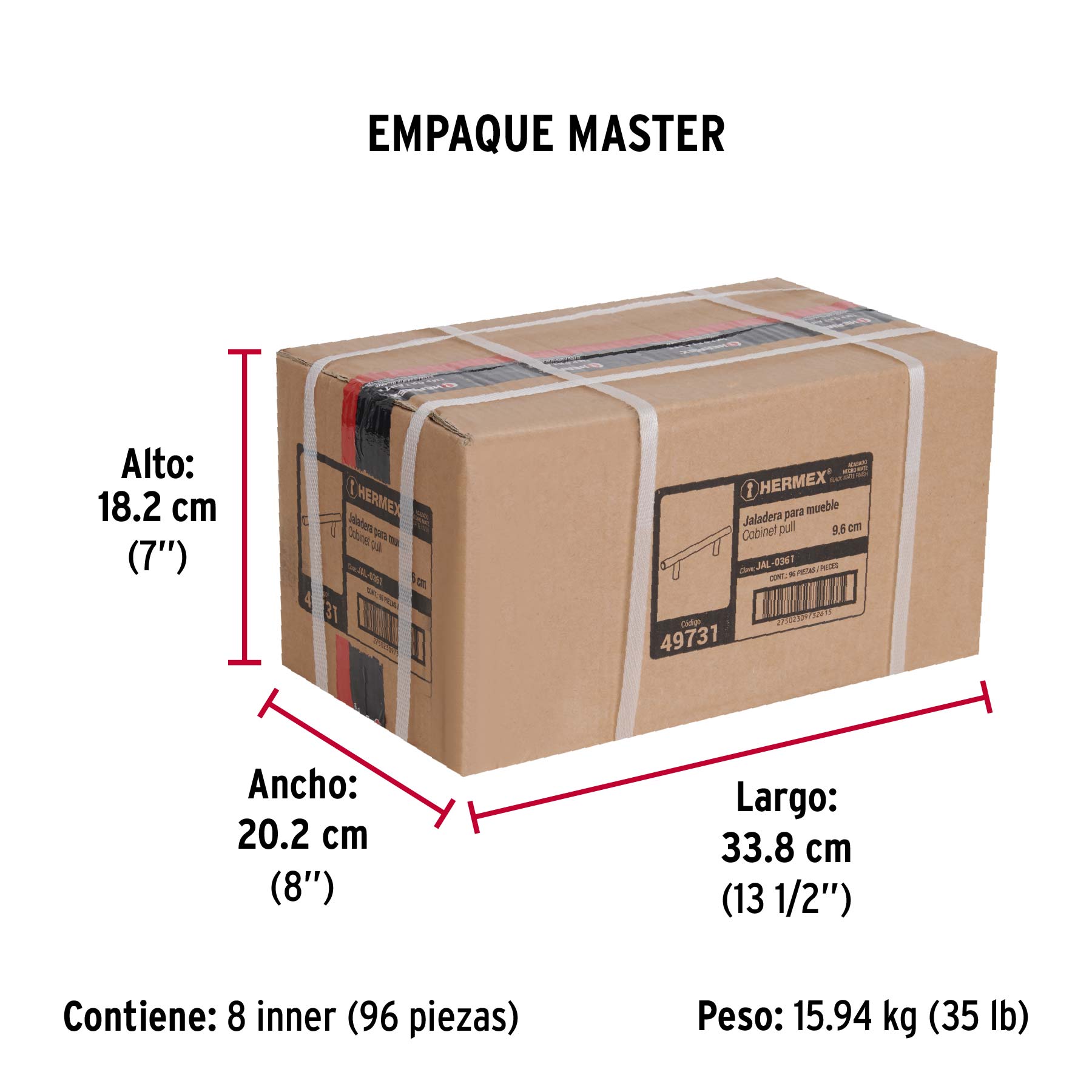 Jaladera de acero, 96mm, línea Cilindro, negro, HERMEX - Empaque