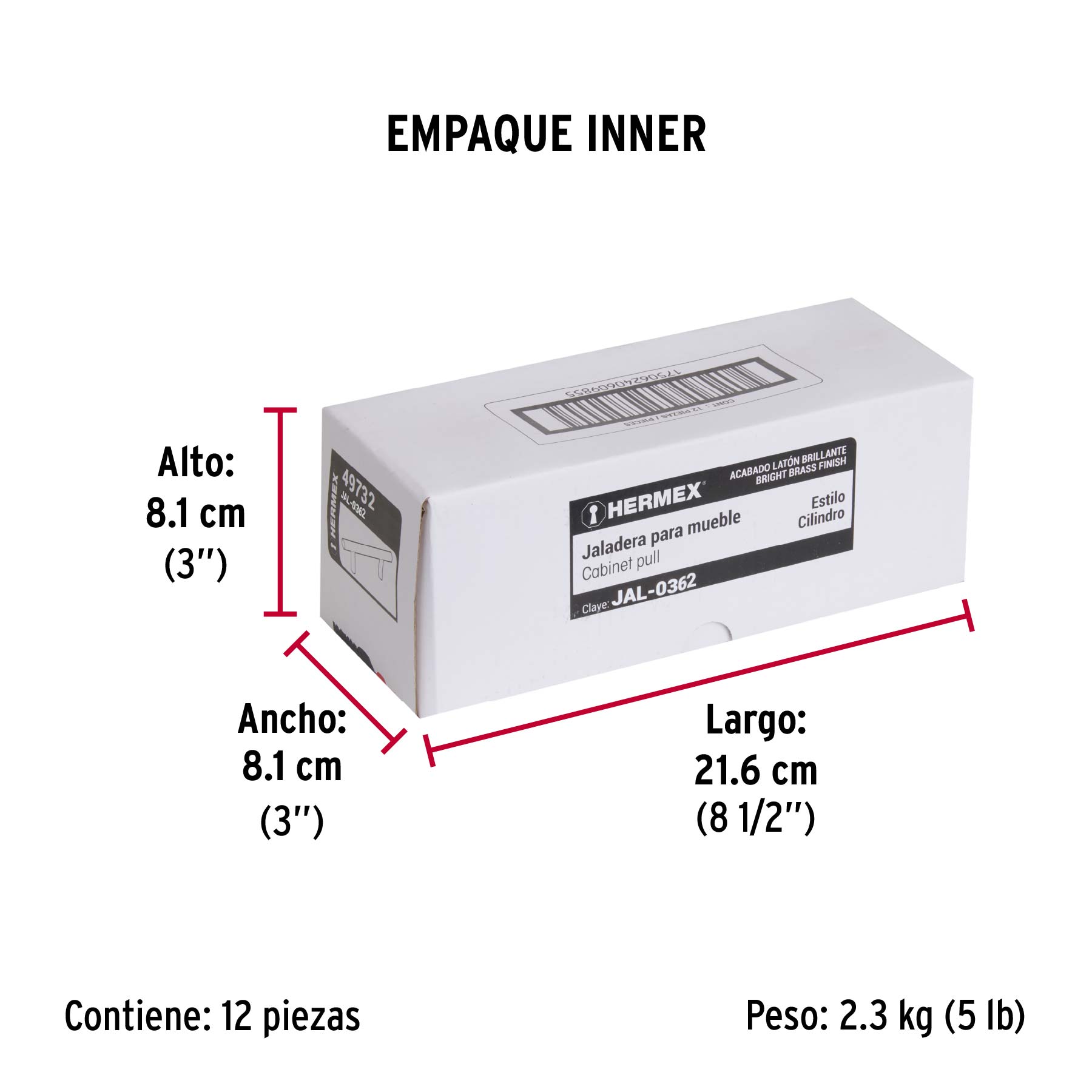 Jaladera de acero, 128mm, línea Cilindro, negro, HERMEX - Empaque