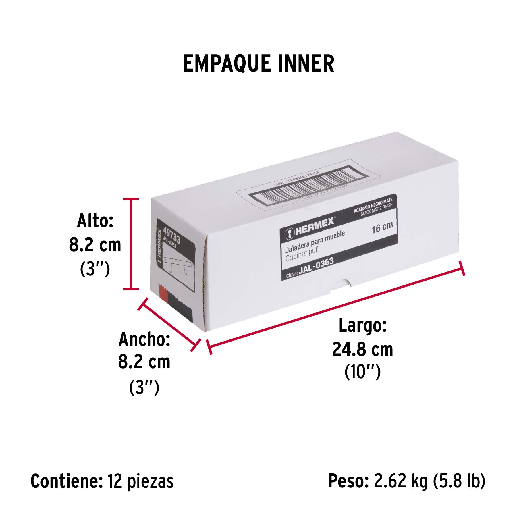 Jaladera de acero, 160mm, línea Cilindro, negro, HERMEX - Empaque
