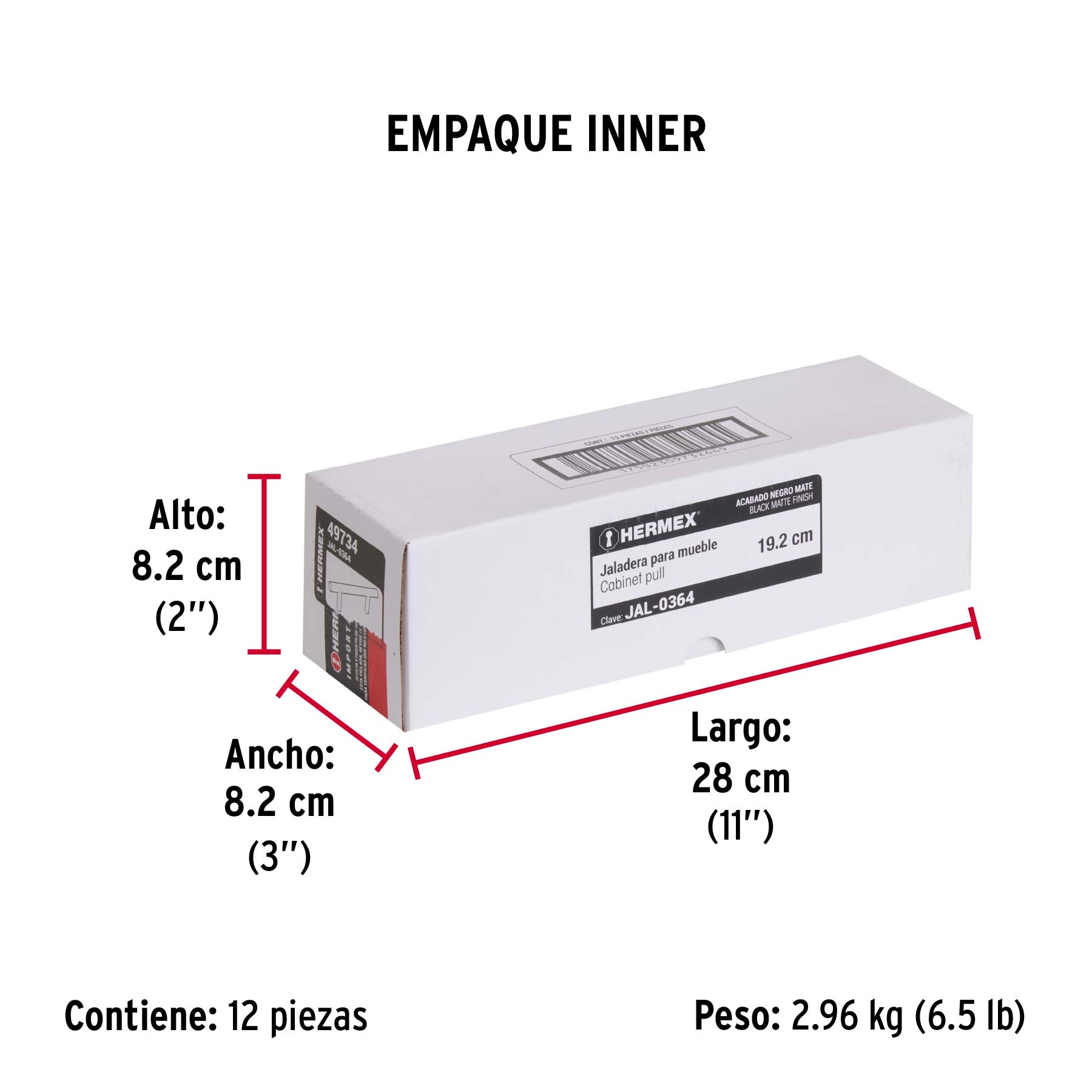 Jaladera de acero, 192mm, línea Cilindro, negro, HERMEX - Empaque