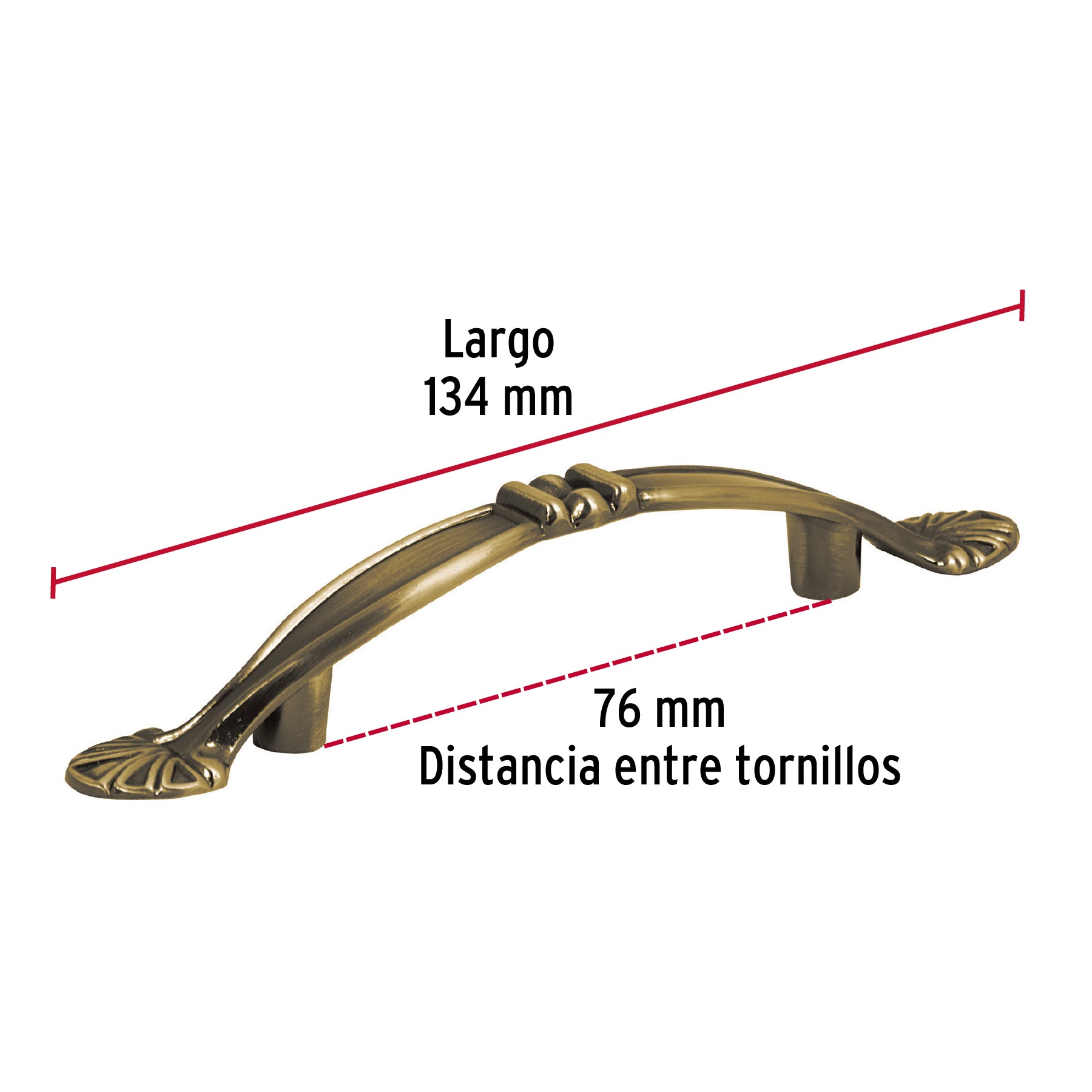 Jaladera metálica de 76 mm estilo "Barroco", latón antiguo