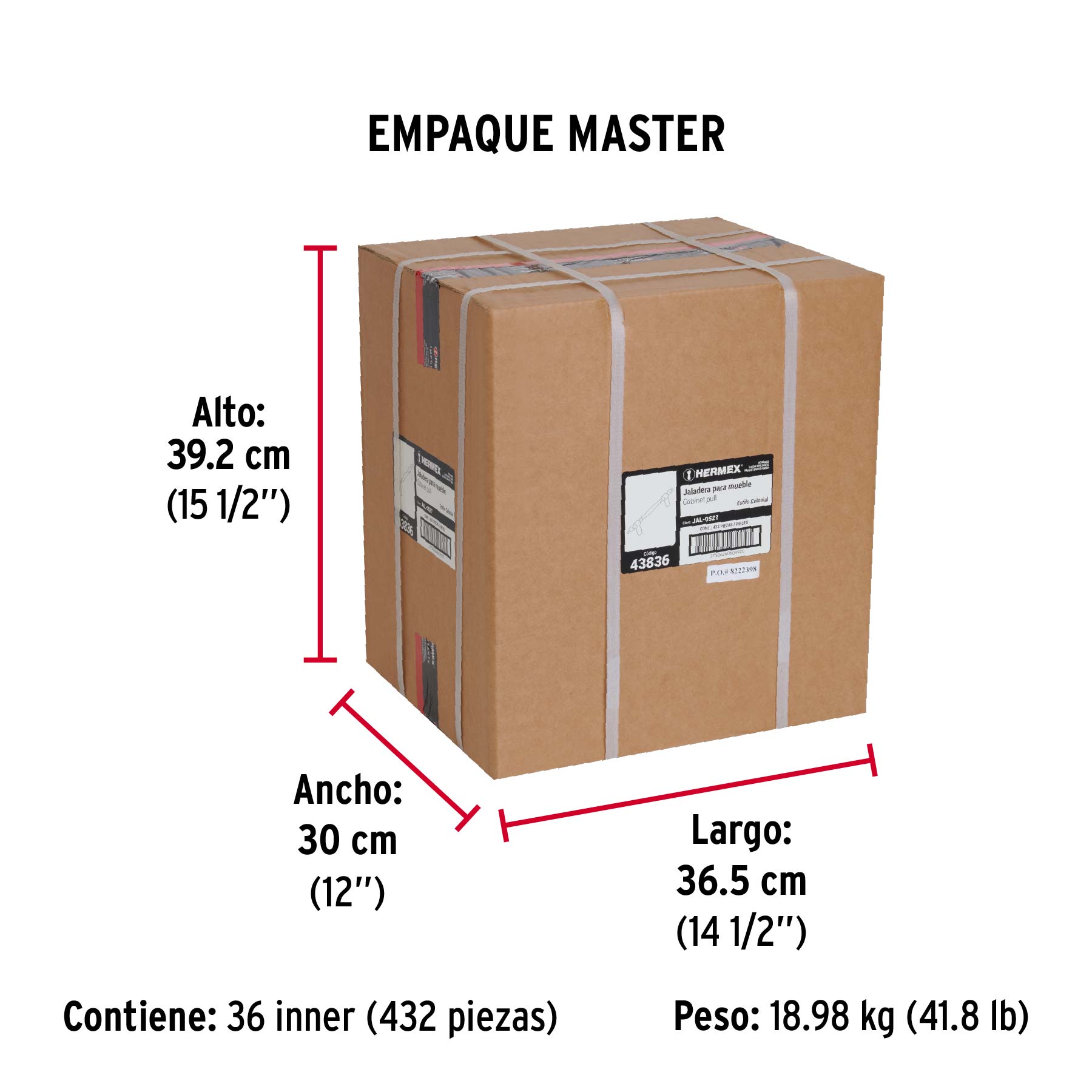Jaladera metálica de 76mm estilo "Colonial", latón brillante - Empaque