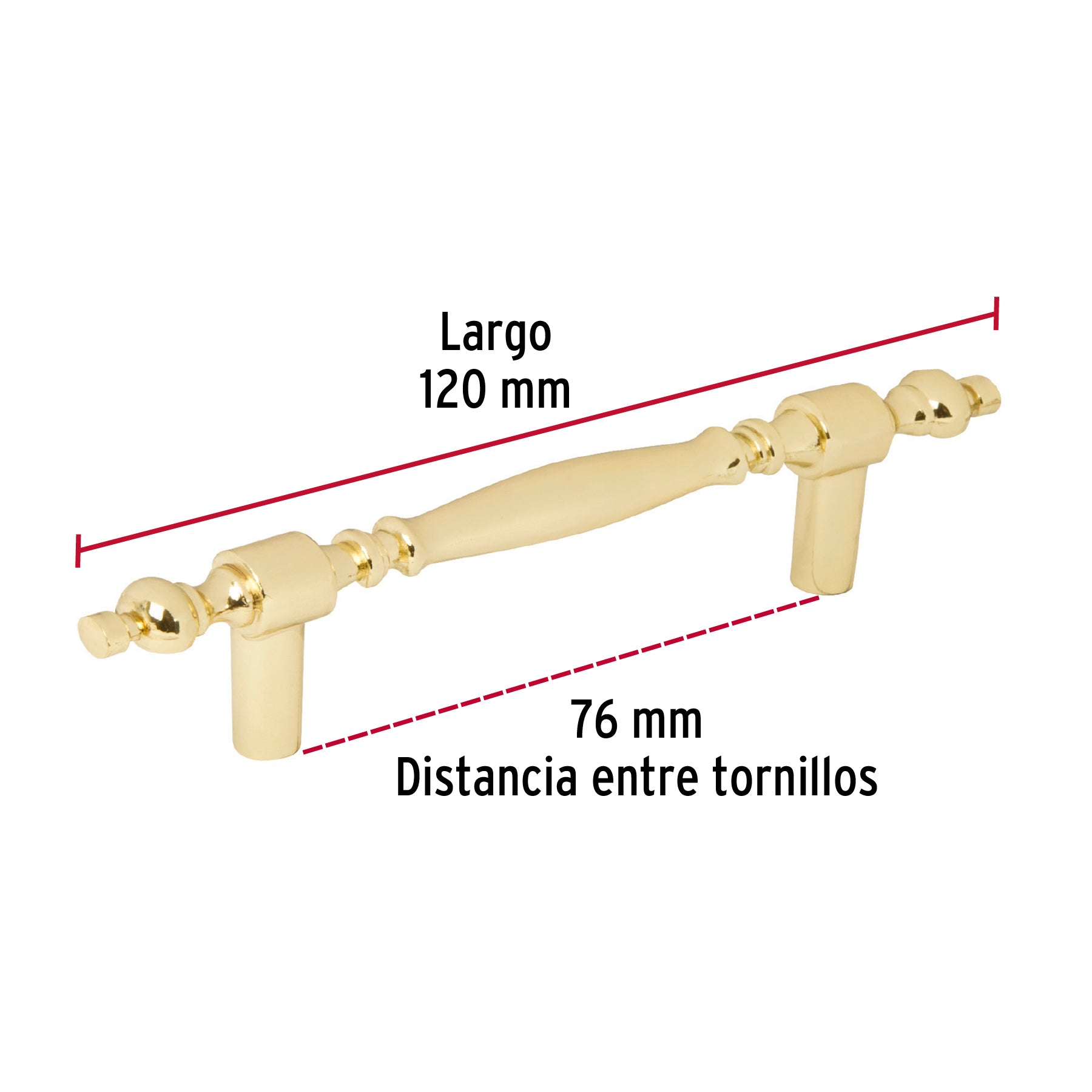 Jaladera metálica de 76mm estilo "Colonial", latón brillante