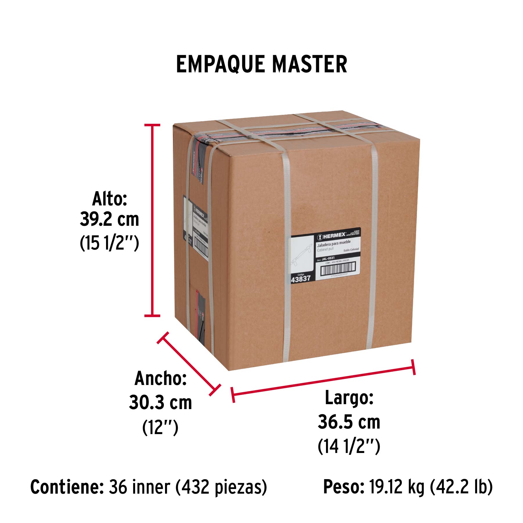Jaladera metálica de 76 mm estilo "Colonial", latón antiguo - Empaque
