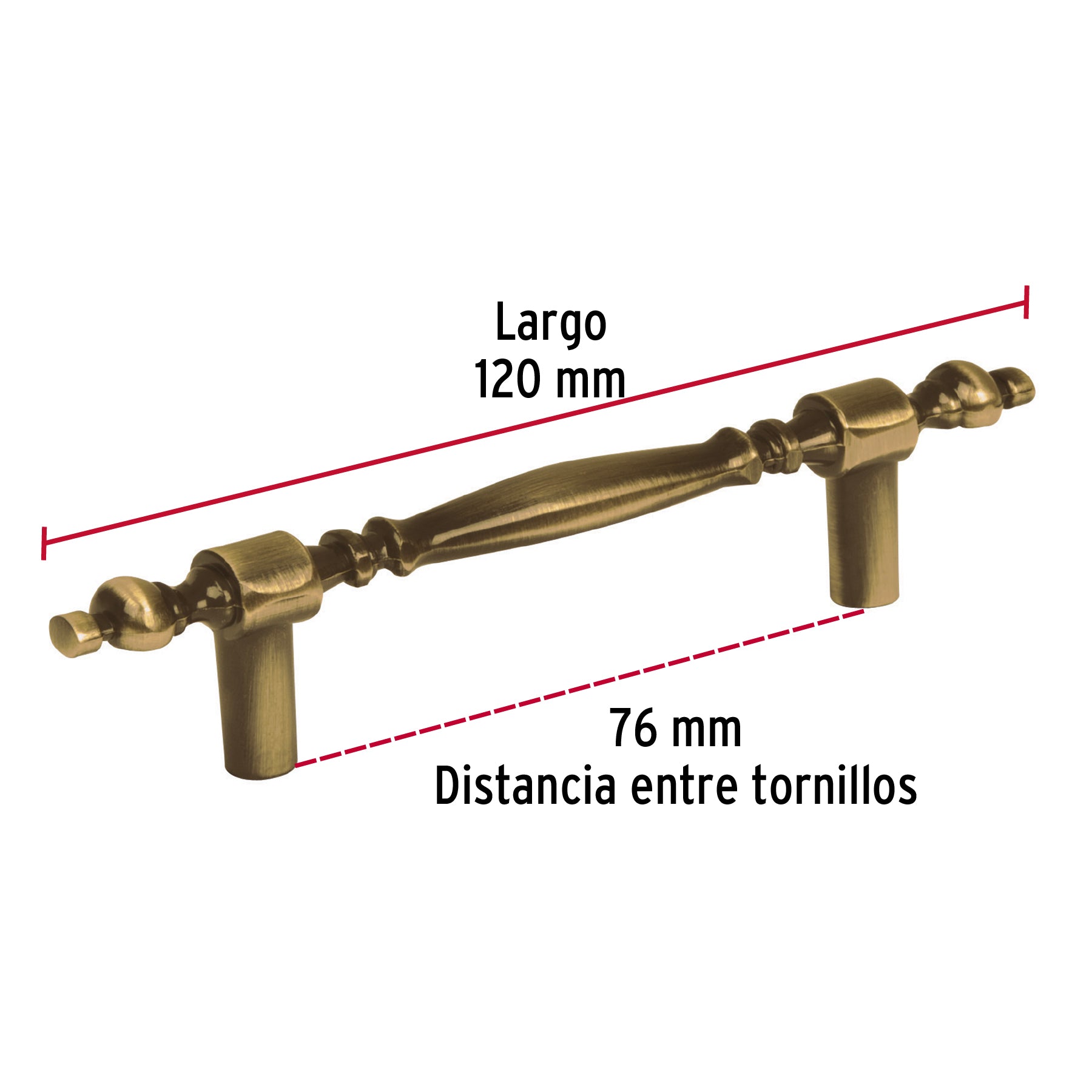 Jaladera metálica de 76 mm estilo "Colonial", latón antiguo