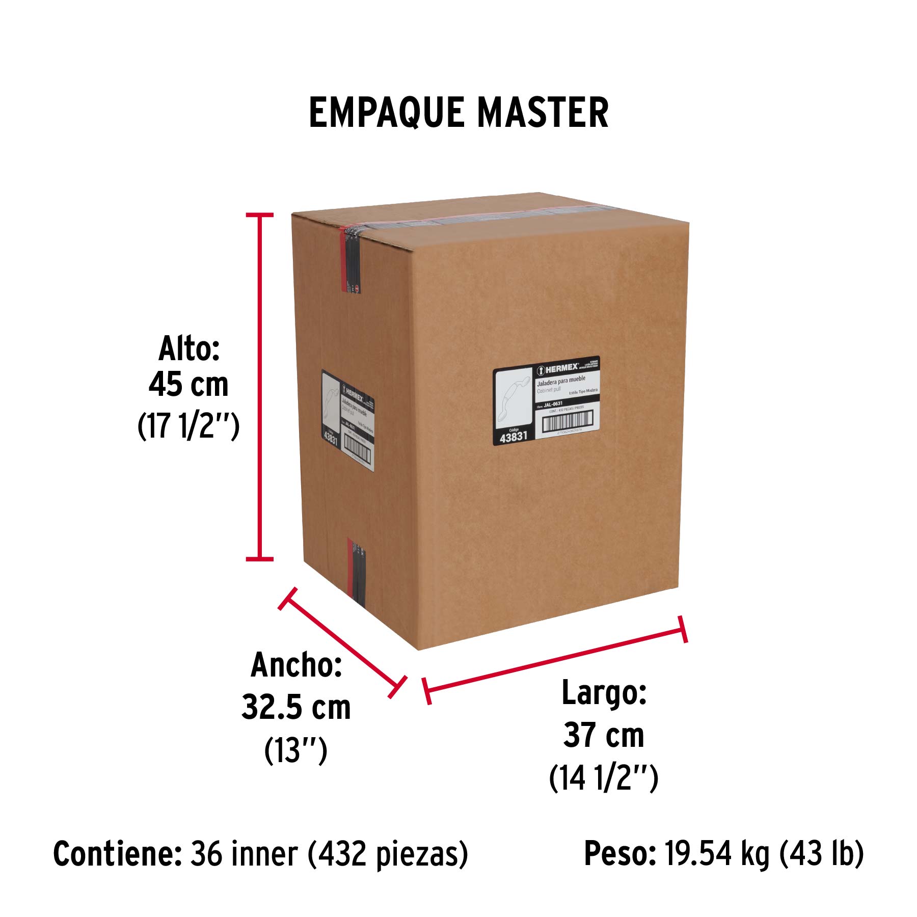 Jaladera metálica de 76mm latón antiguo, inserto tipo madera - Empaque