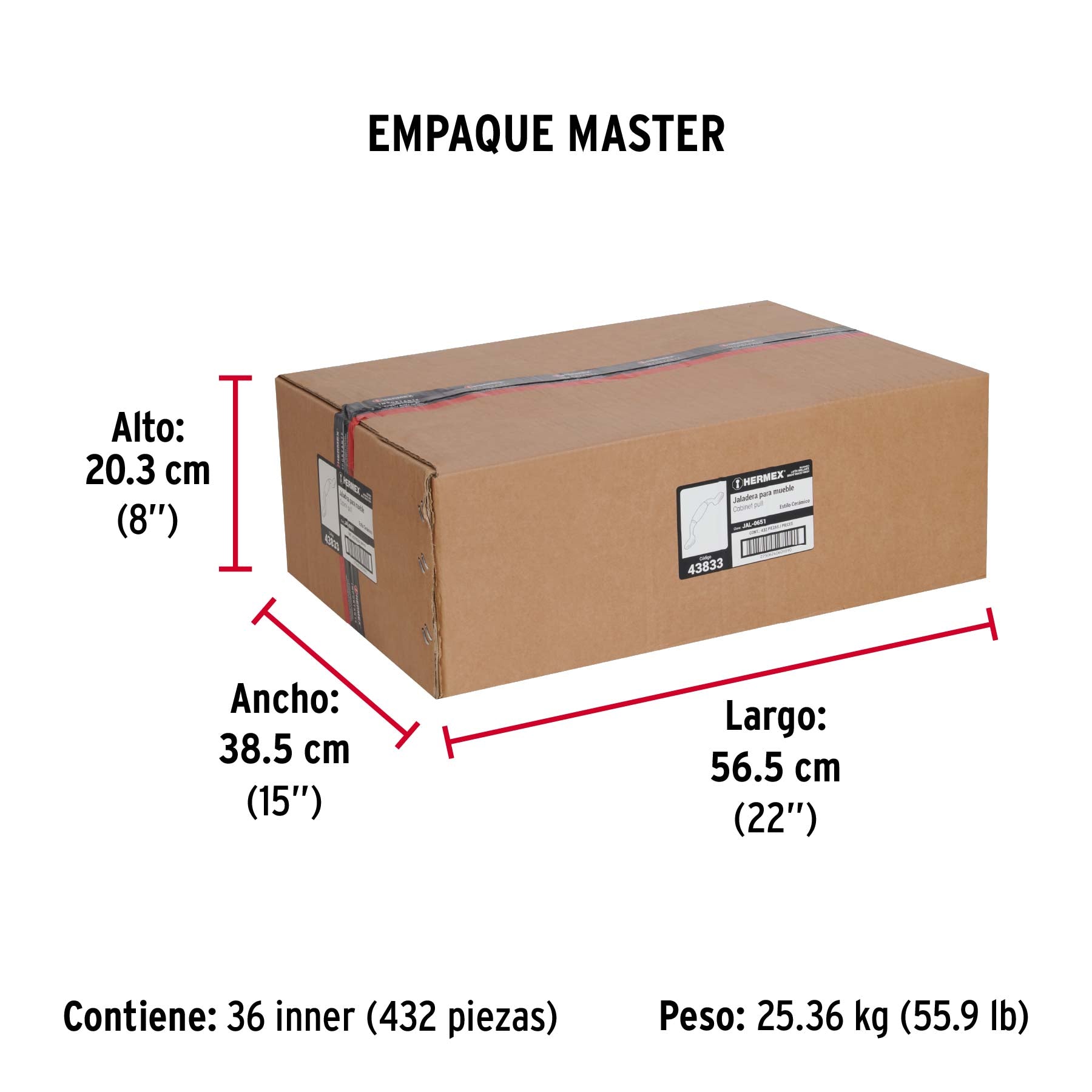 Jaladera metálica de 76 mm latón brillante, inserto cerámico - Empaque