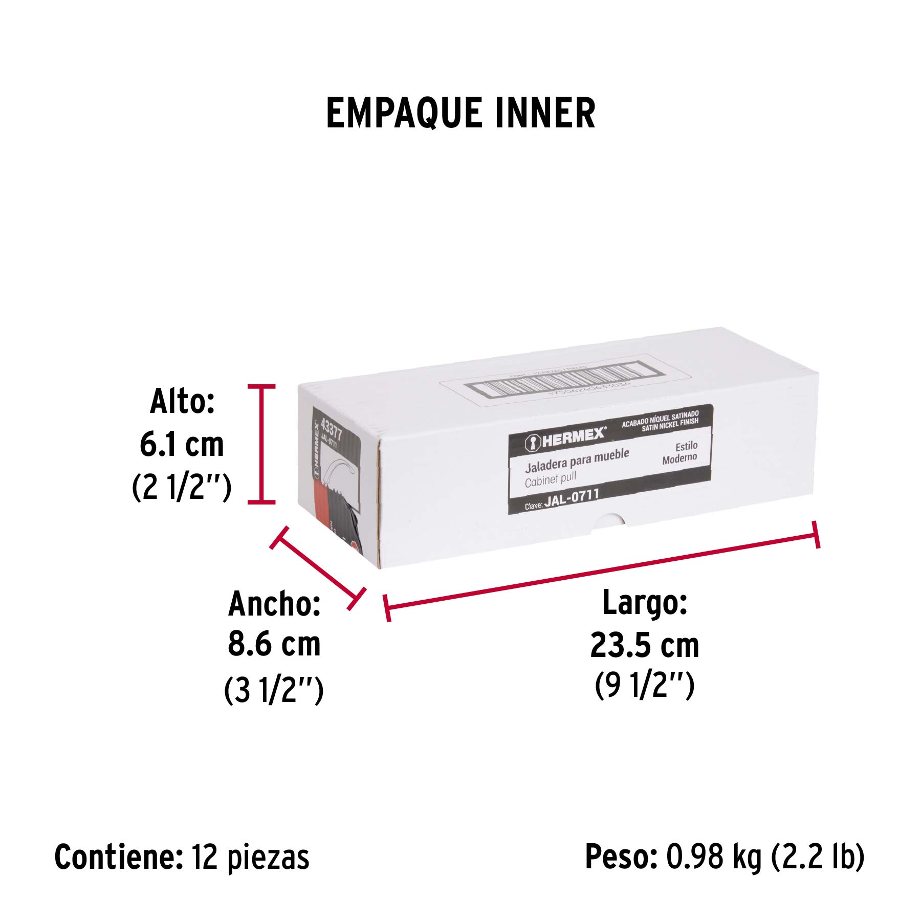 Jaladera de 128mm, línea Moderna, níquel, HERMEX - Empaque
