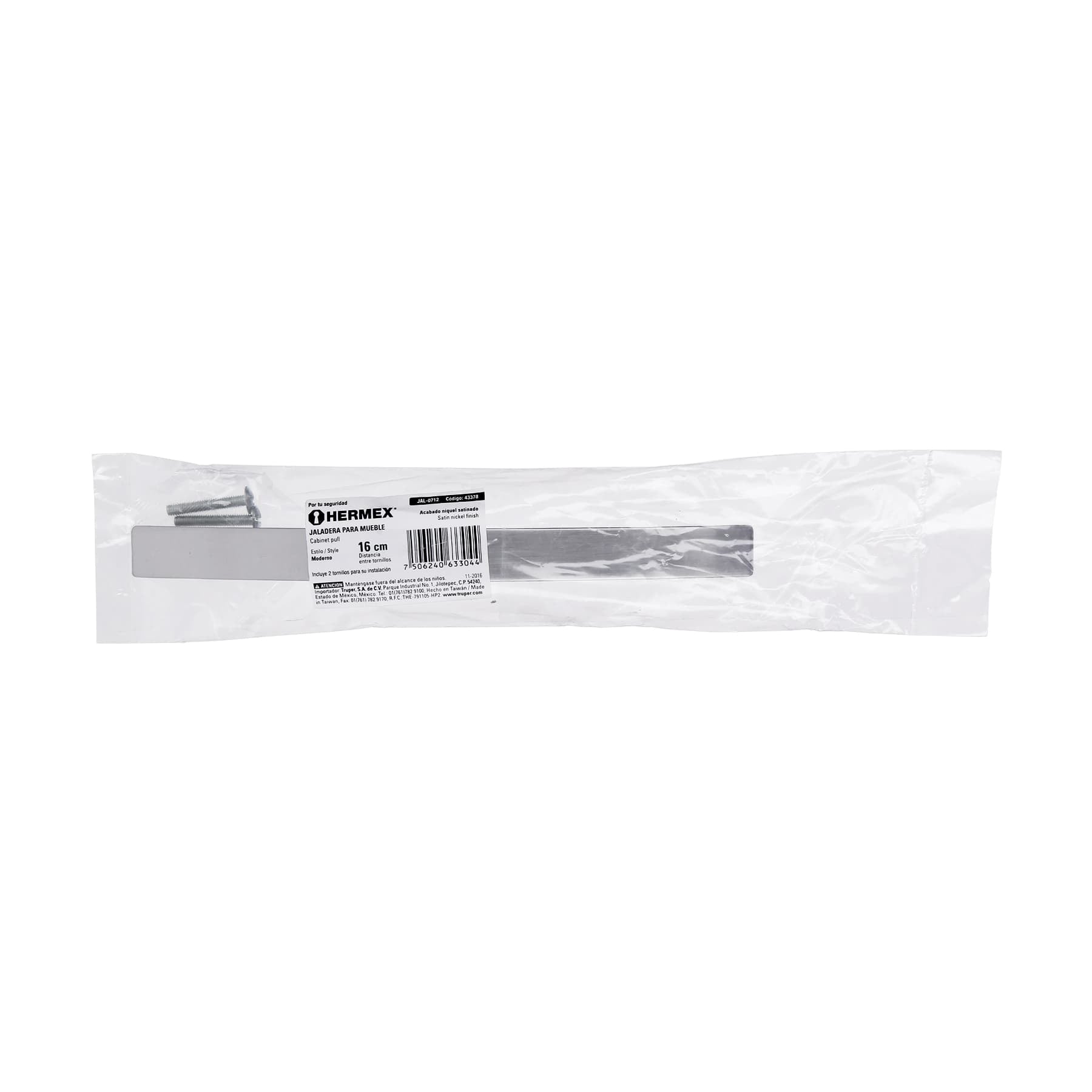 Jaladera de 160mm, línea Moderna, níquel, HERMEX