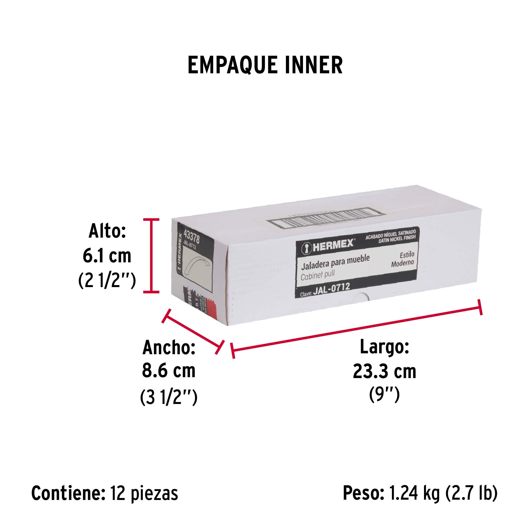 Jaladera de 160mm, línea Moderna, níquel, HERMEX - Empaque