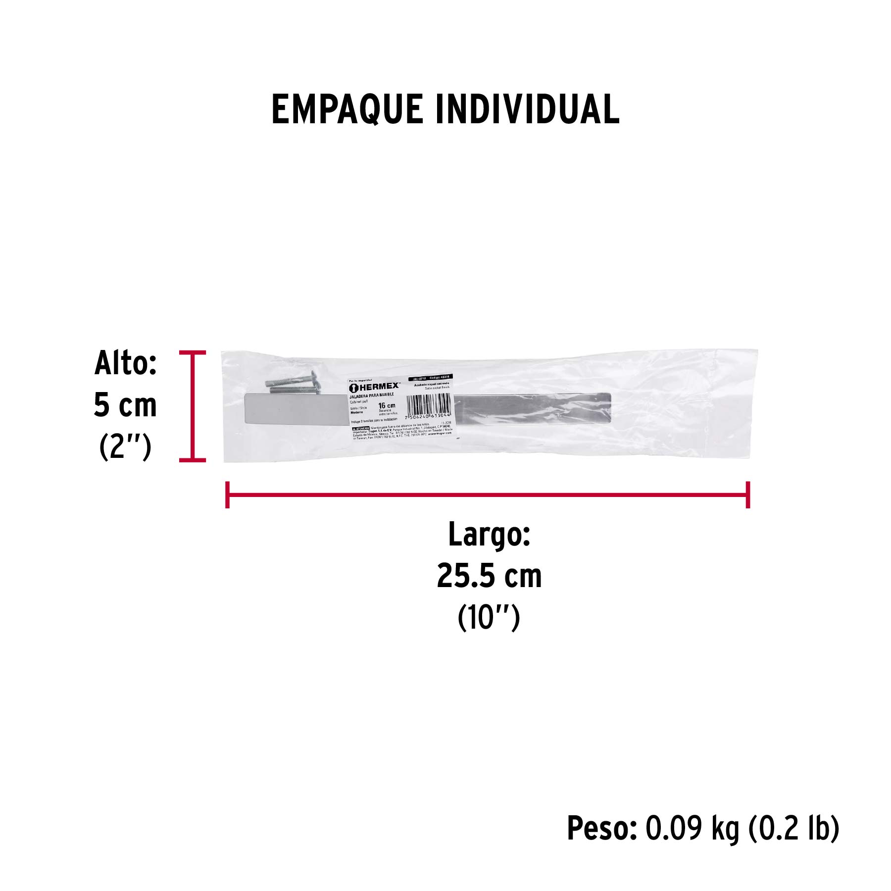 Jaladera de 160mm, línea Moderna, níquel, HERMEX - Empaque