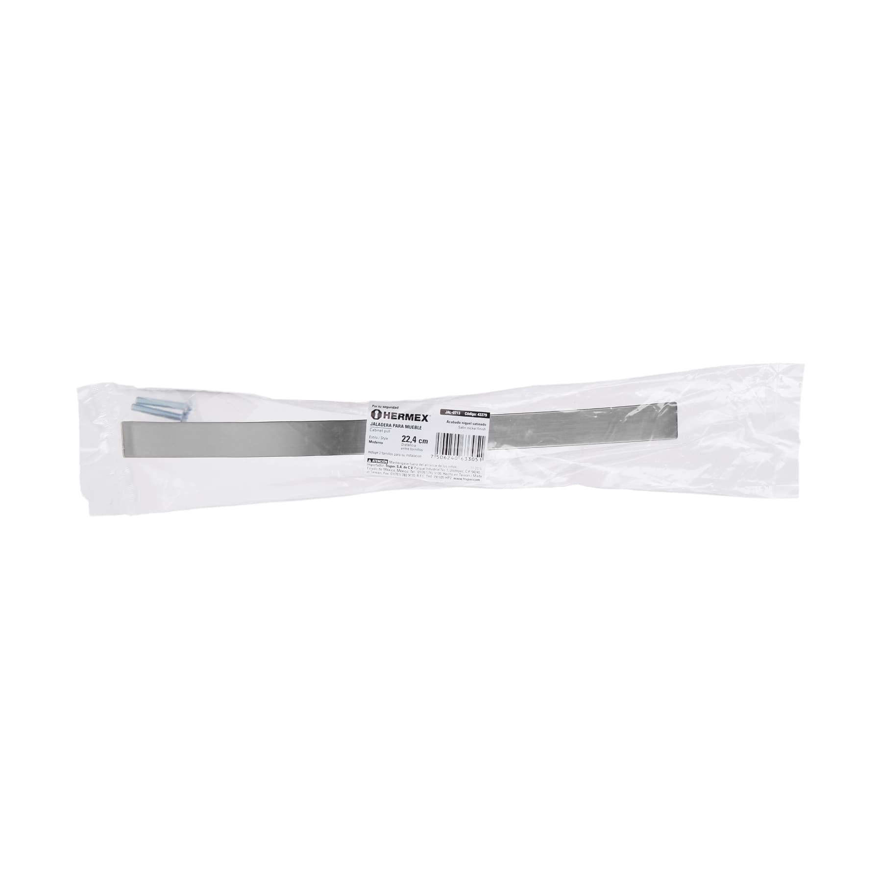 Jaladera de 224mm, línea Moderna, níquel, HERMEX