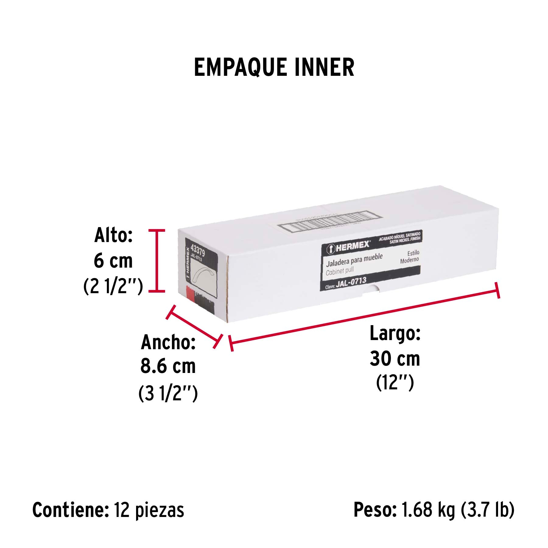 Jaladera de 224mm, línea Moderna, níquel, HERMEX - Empaque