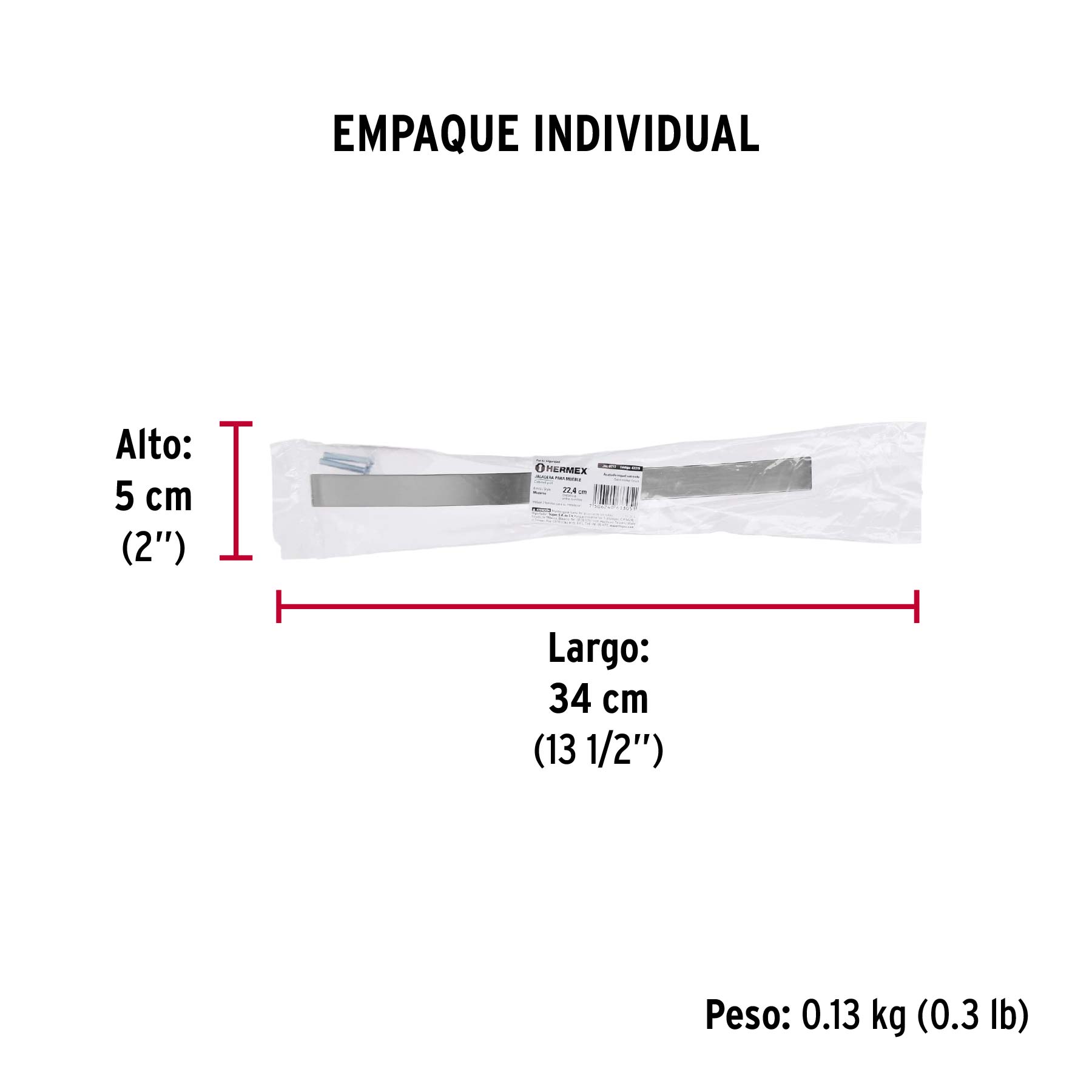 Jaladera de 224mm, línea Moderna, níquel, HERMEX - Empaque