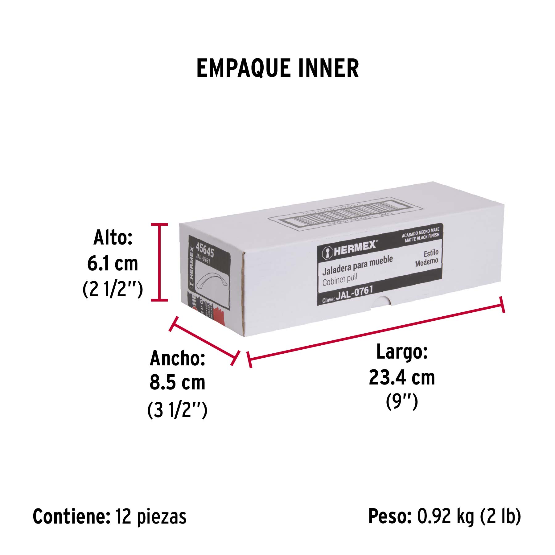Jaladera de 128mm, línea Moderna, negro, HERMEX - Empaque
