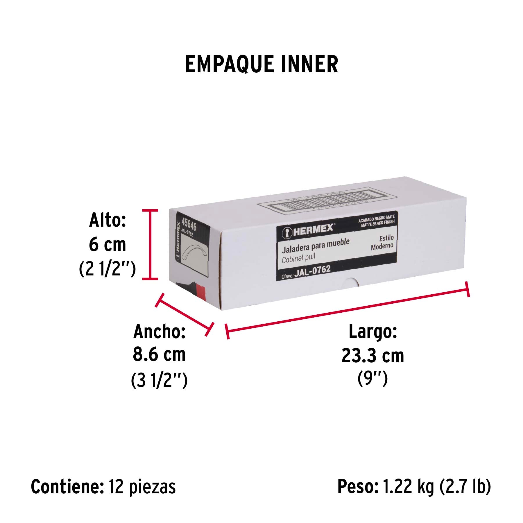 Jaladera de 160mm, línea Moderna, negro, HERMEX - Empaque