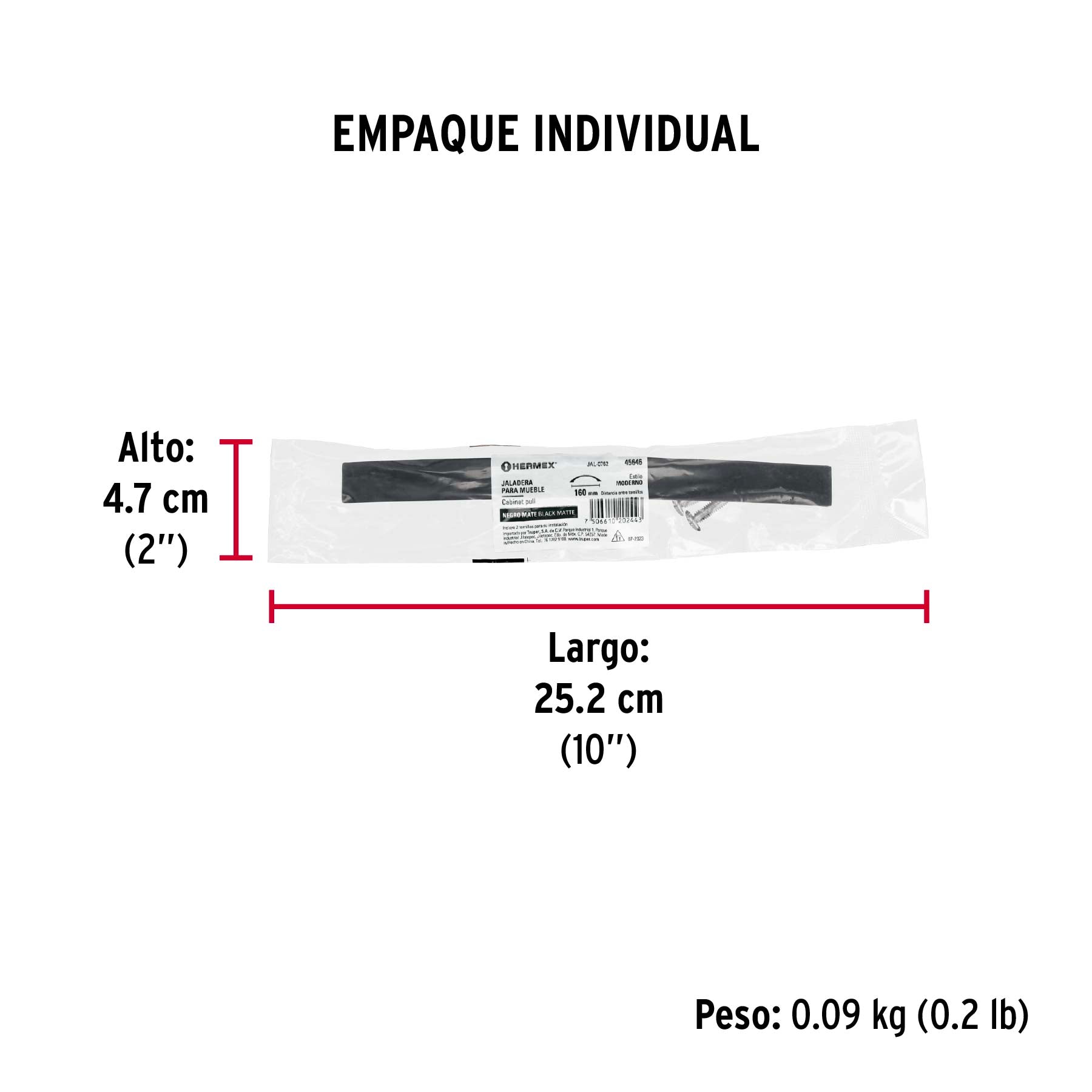 Jaladera de 160mm, línea Moderna, negro, HERMEX - Empaque