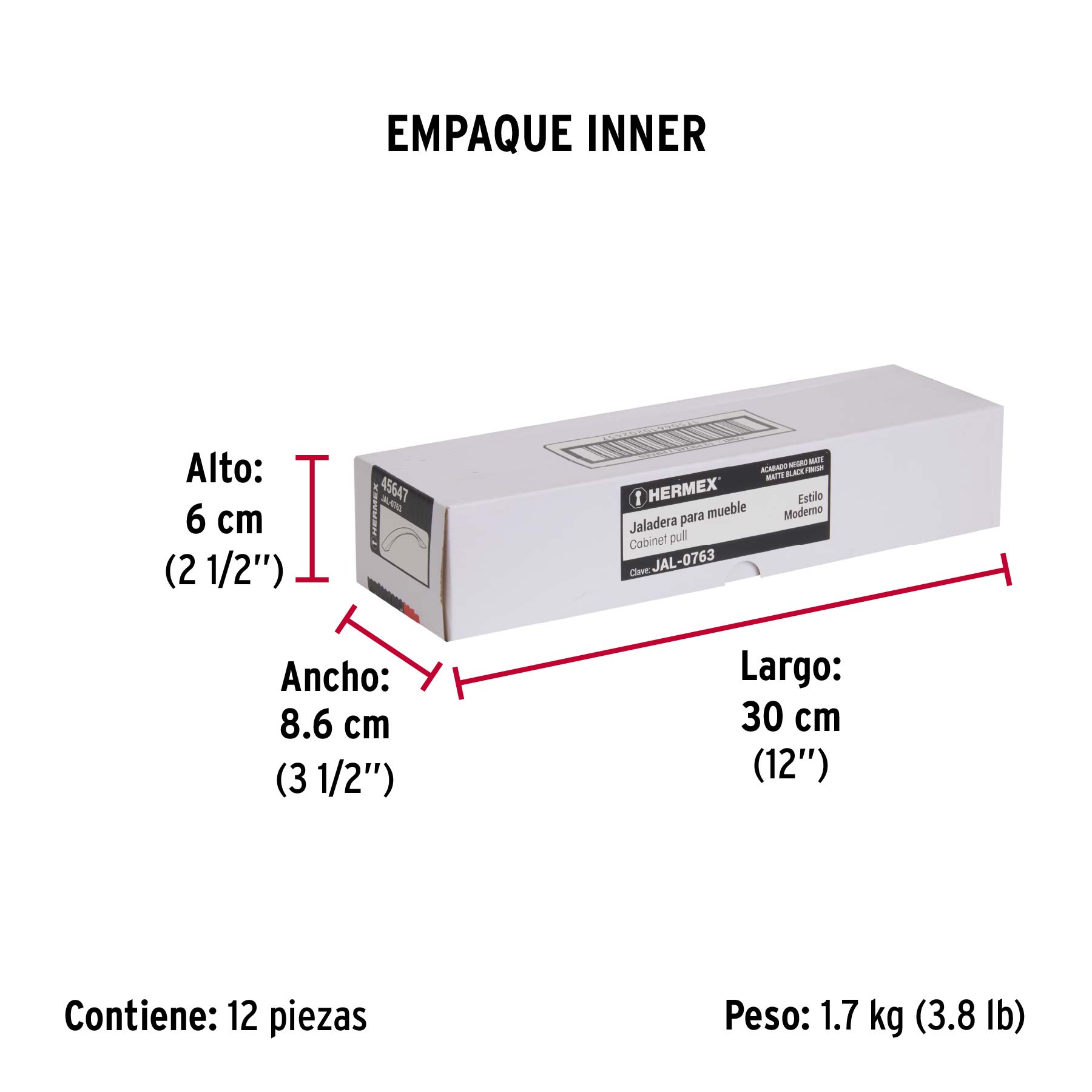Jaladera de 224mm, línea Moderna, negro, HERMEX - Empaque