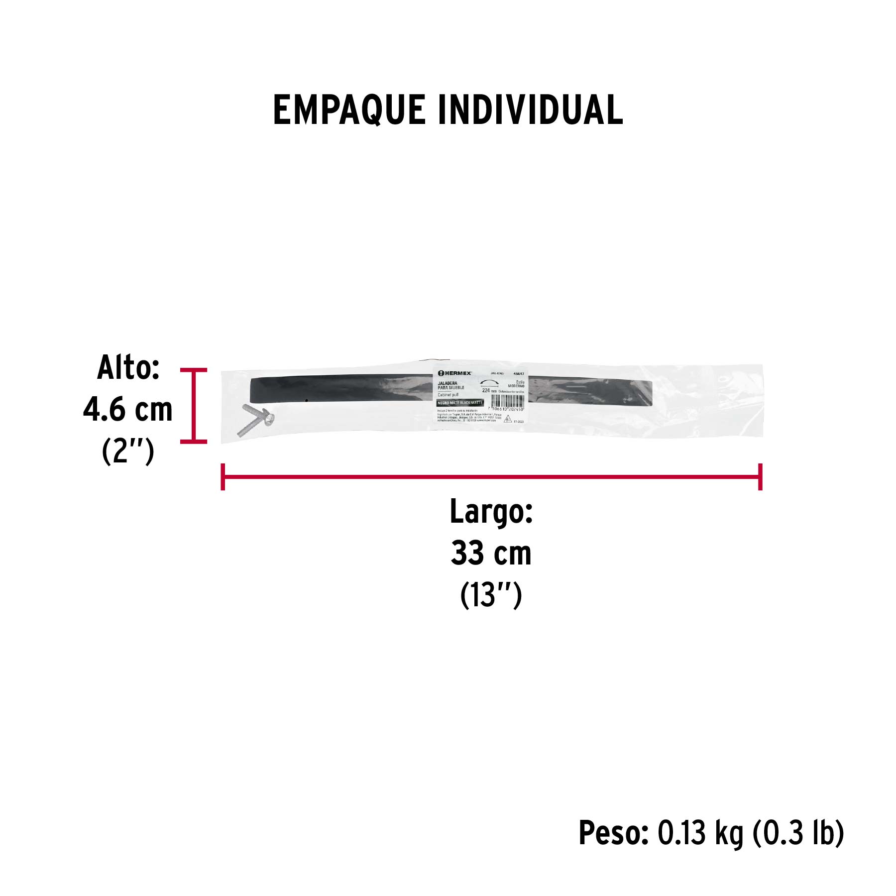 Jaladera de 224mm, línea Moderna, negro, HERMEX - Empaque