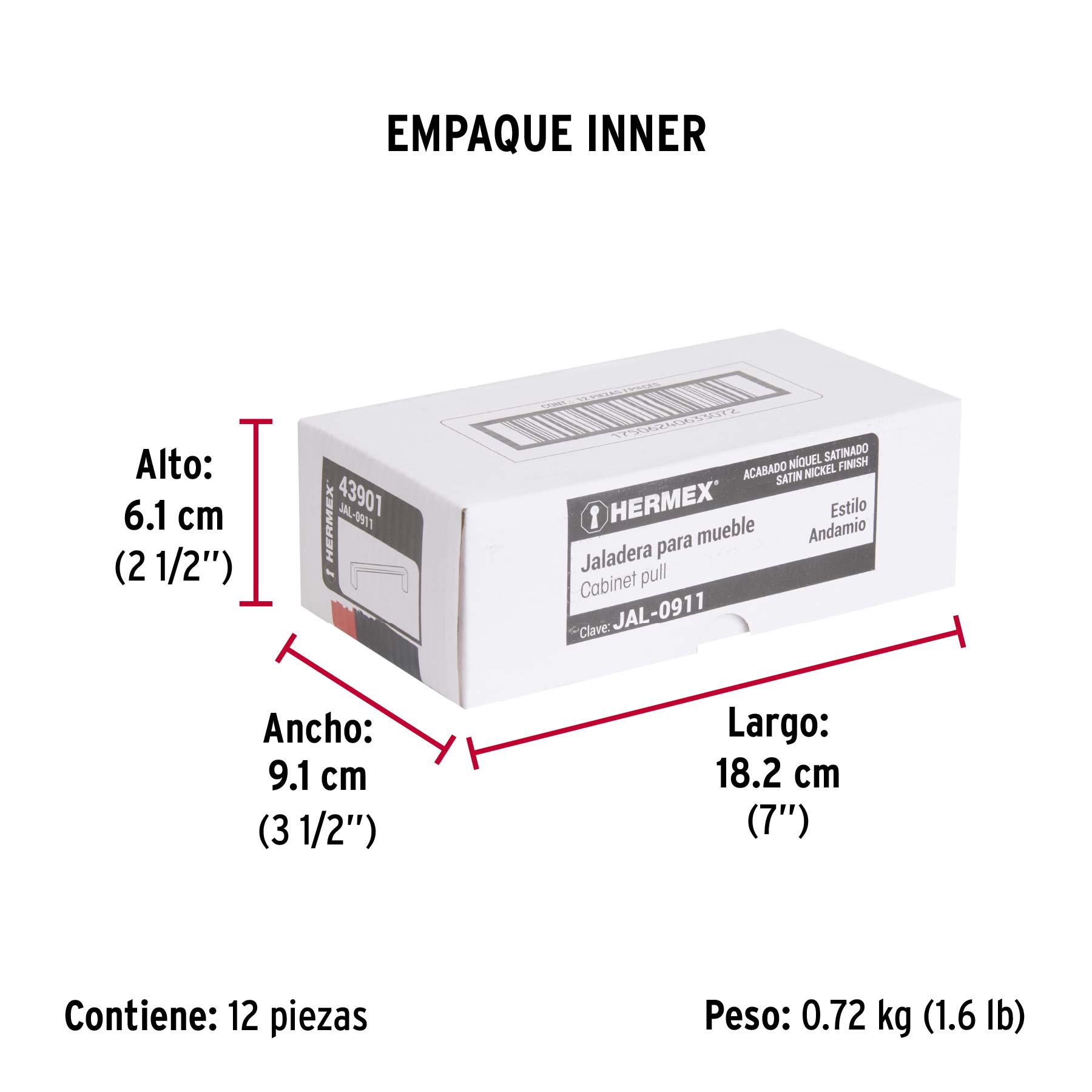 Jaladera de 96mm, línea Andamio, níquel, HERMEX - Empaque