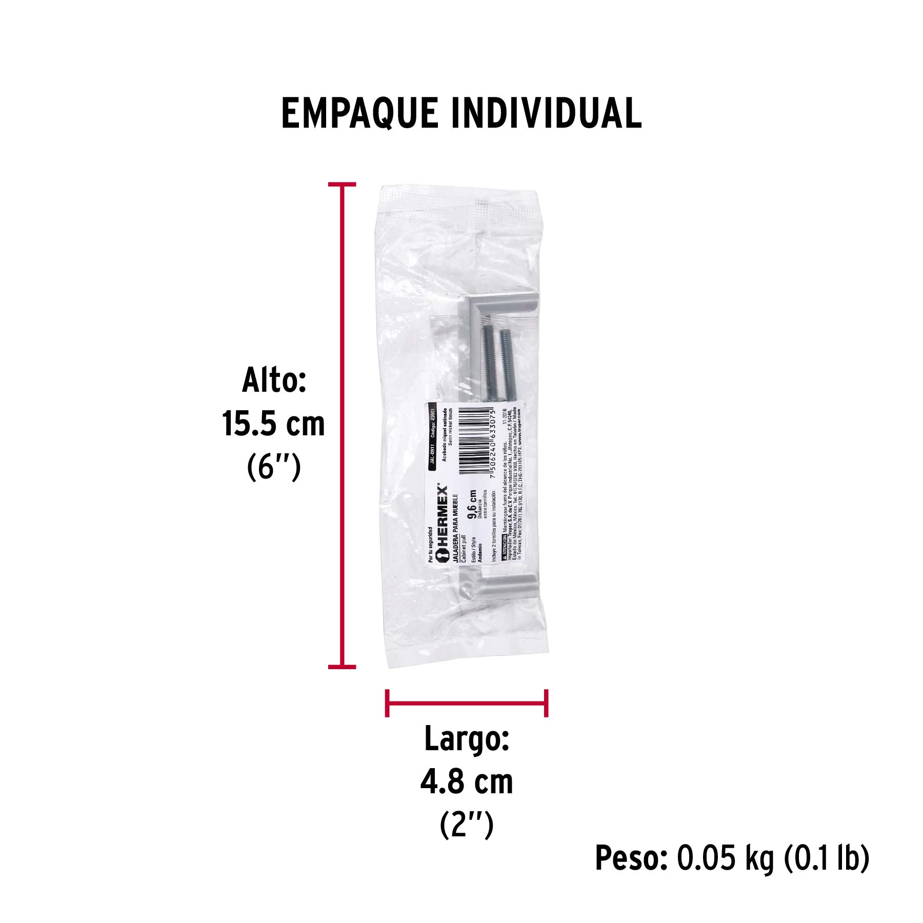 Jaladera de 96mm, línea Andamio, níquel, HERMEX - Empaque