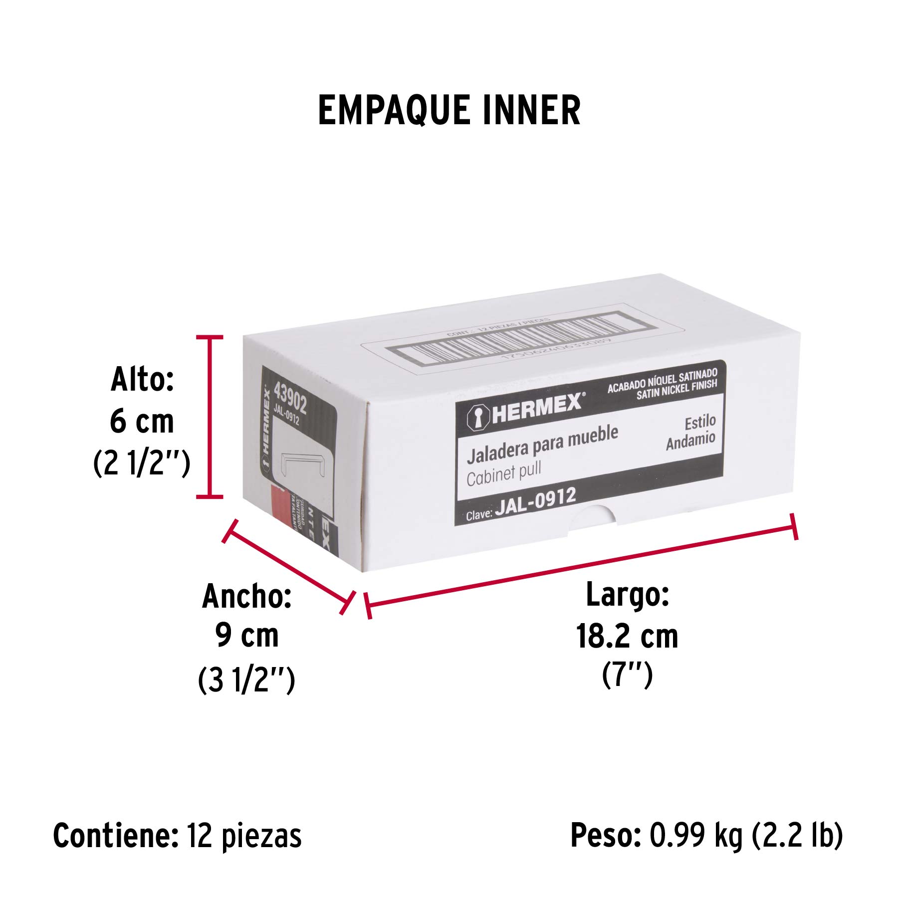 Jaladera de 128mm, línea Andamio, níquel, HERMEX - Empaque