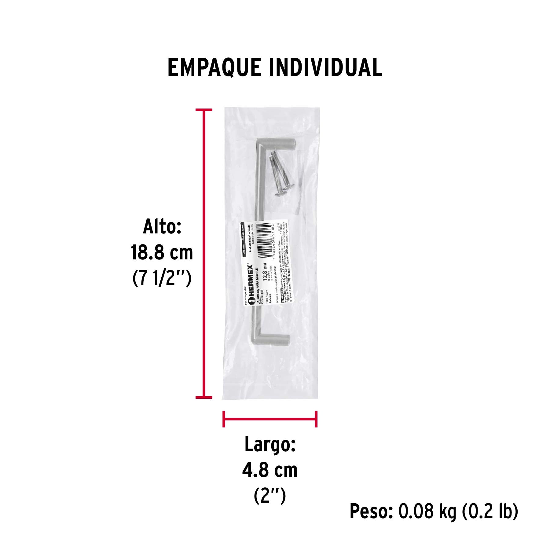 Jaladera de 128mm, línea Andamio, níquel, HERMEX - Empaque