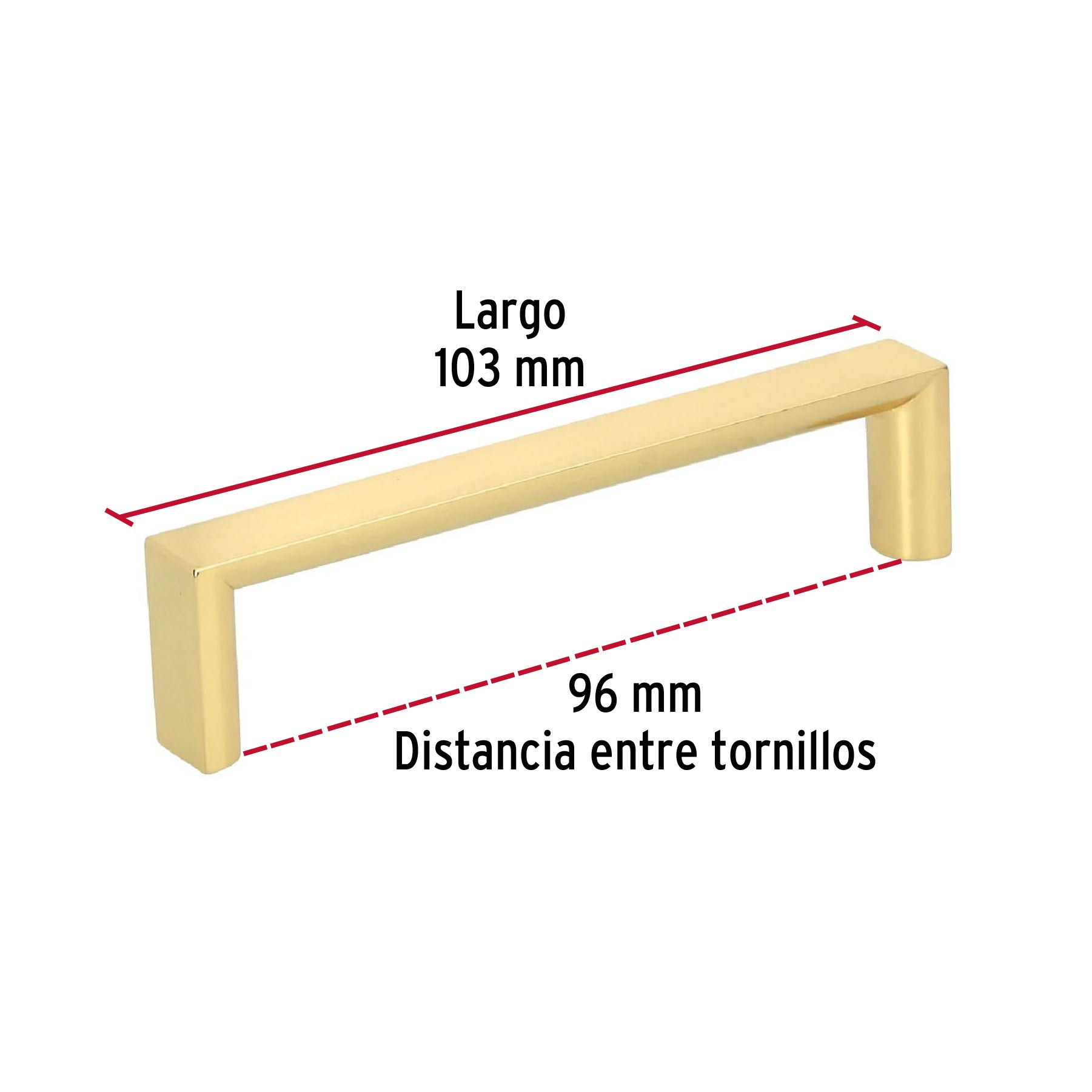 Jaladera de 96mm, línea Andamio, latón brillante, HERMEX