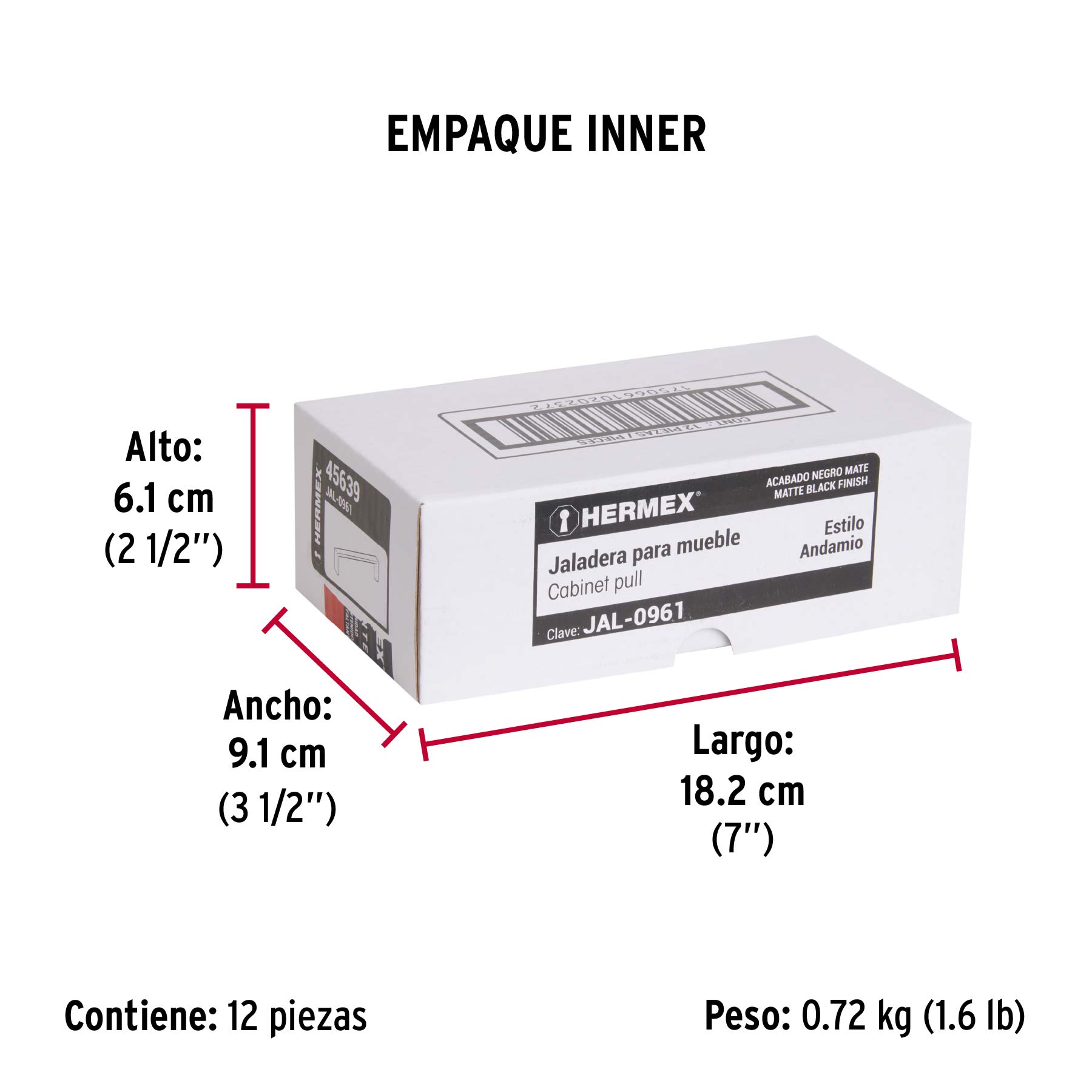 Jaladera de 96mm, línea Andamio, negro, HERMEX - Empaque