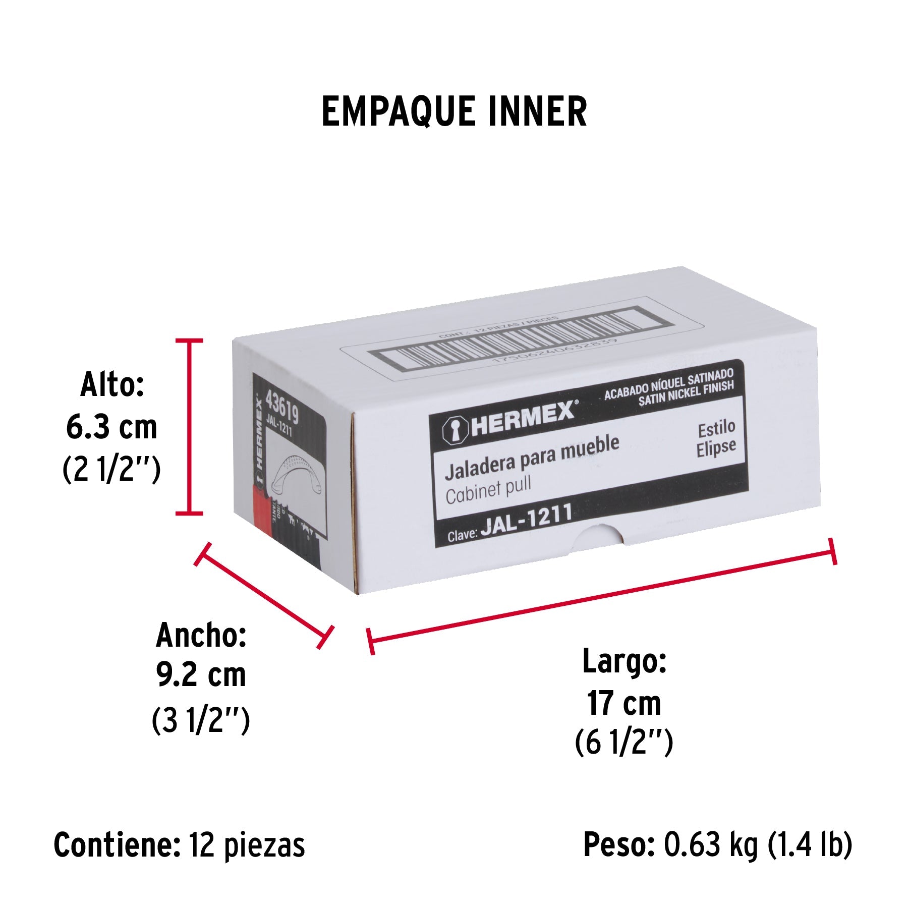 Jaladera de 64mm, línea Elipse, níquel, HERMEX - Empaque