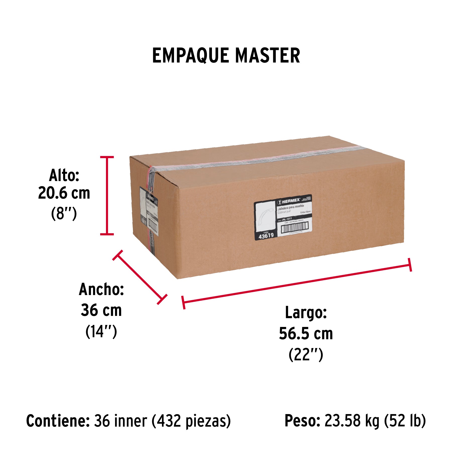 Jaladera de 64mm, línea Elipse, níquel, HERMEX - Empaque
