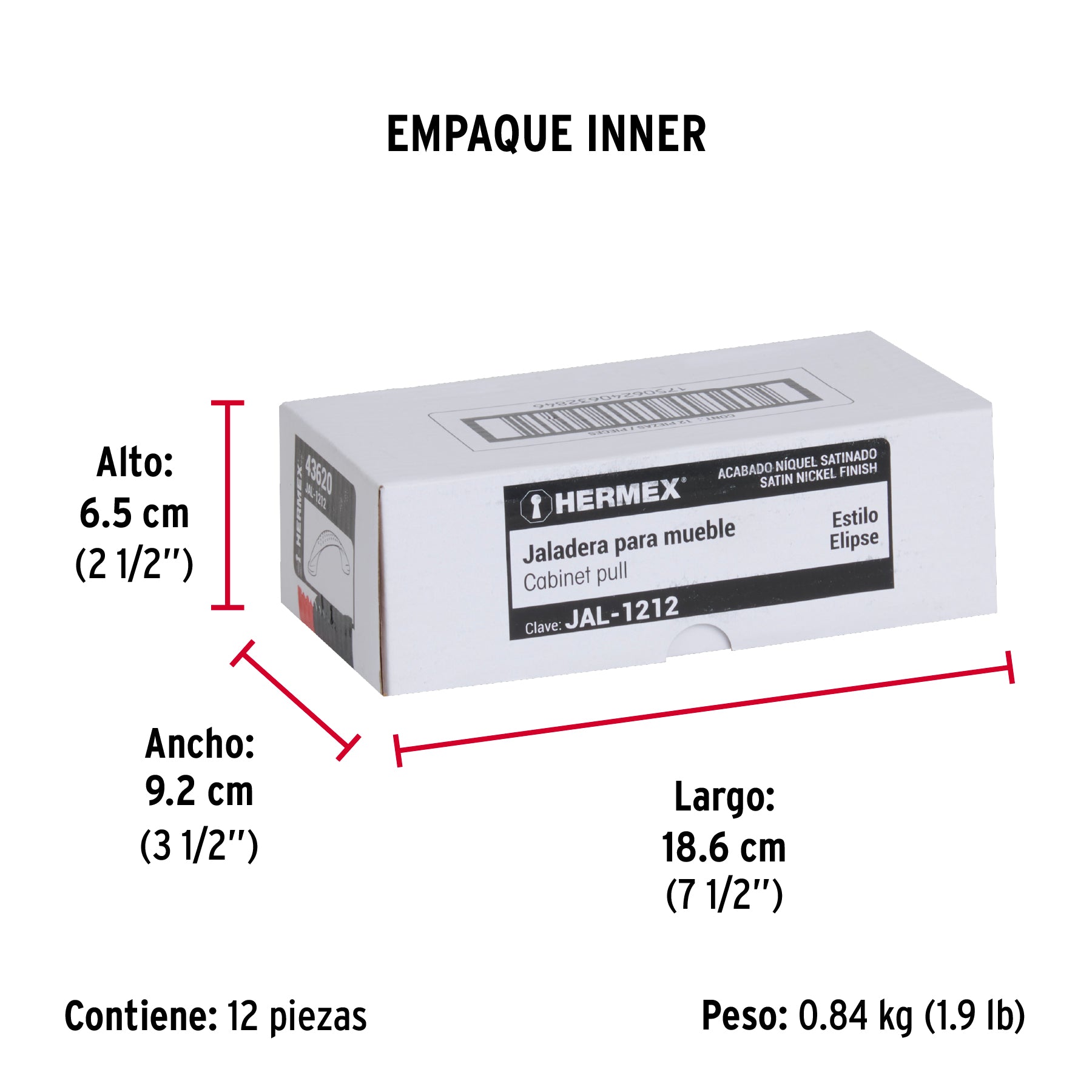 Jaladera de 96mm, línea Elipse, níquel, HERMEX - Empaque
