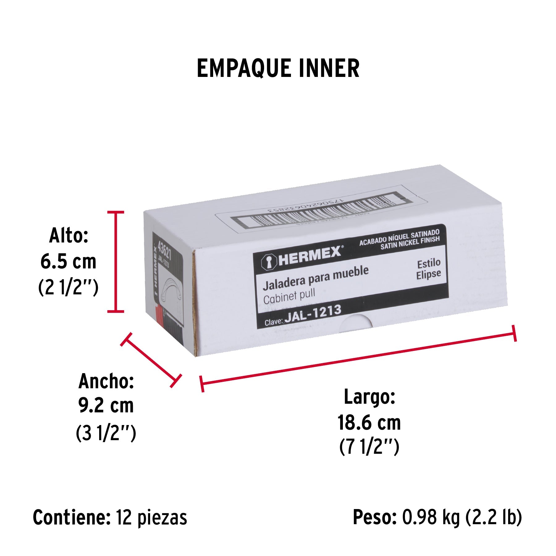 Jaladera de 128mm, línea Elipse, níquel, HERMEX - Empaque