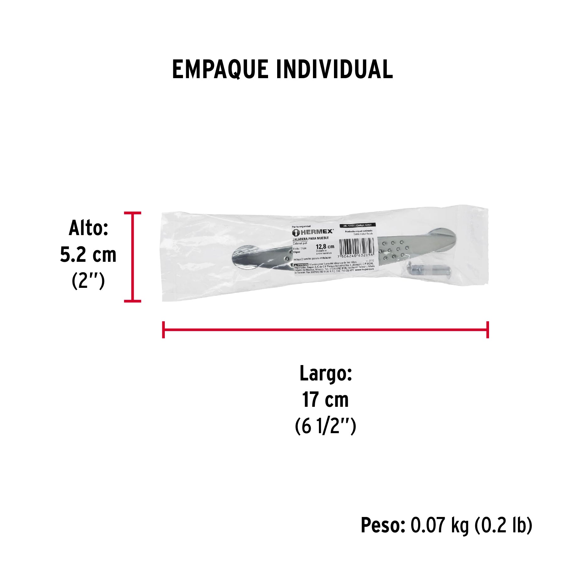 Jaladera de 128mm, línea Elipse, níquel, HERMEX - Empaque